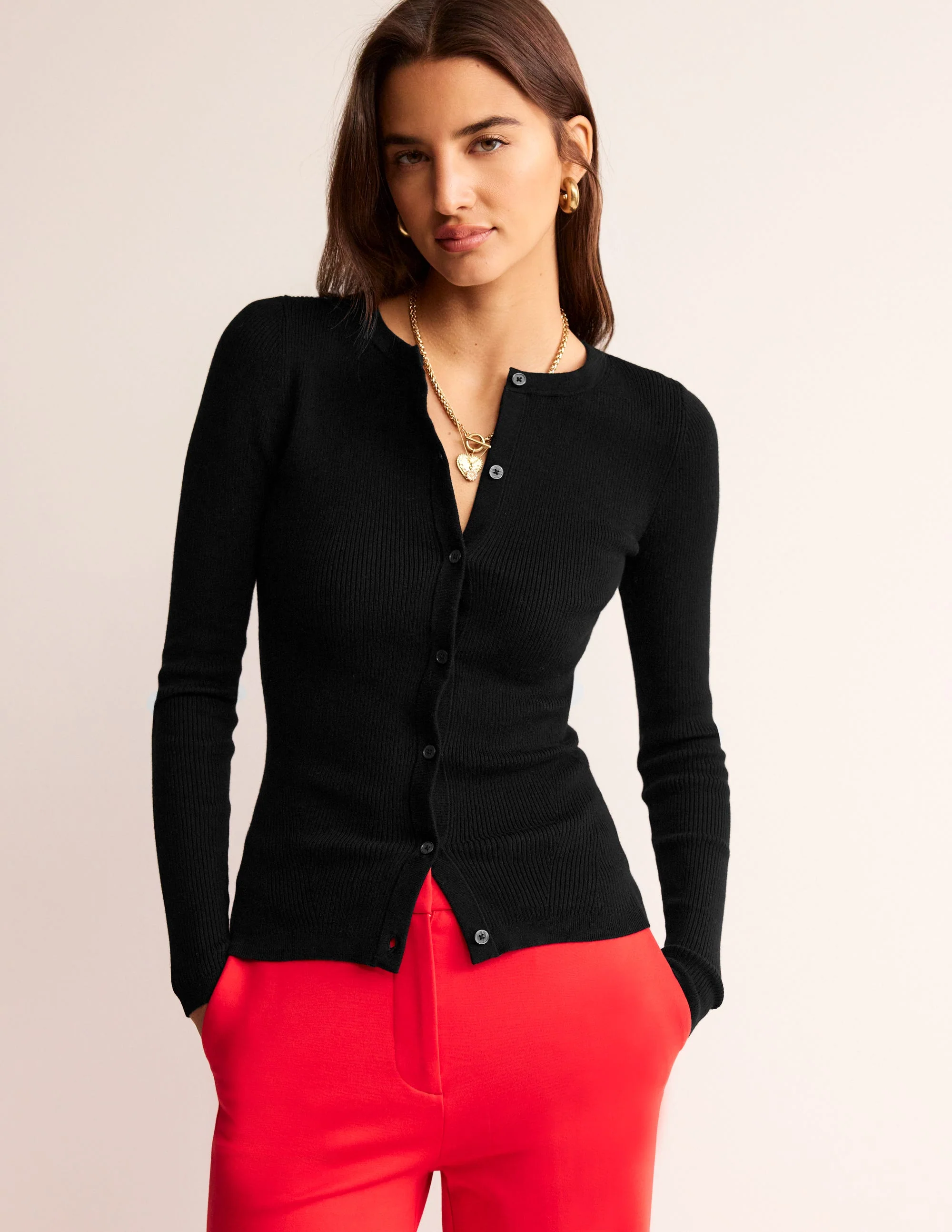 Rippstrick-Strickjacke aus Baumwolle-Schwarz - Image 4