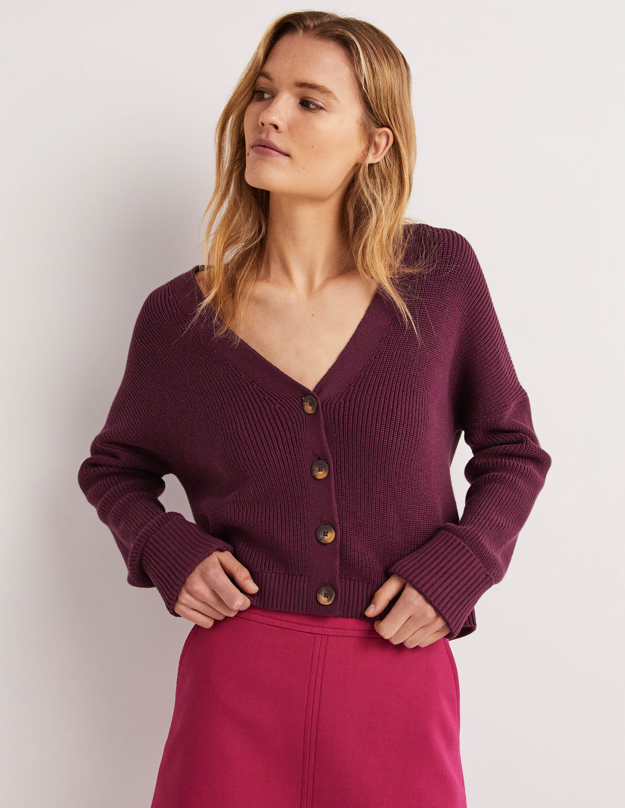 Rippstrickcardigan mit Umschlagbündchen-Beere