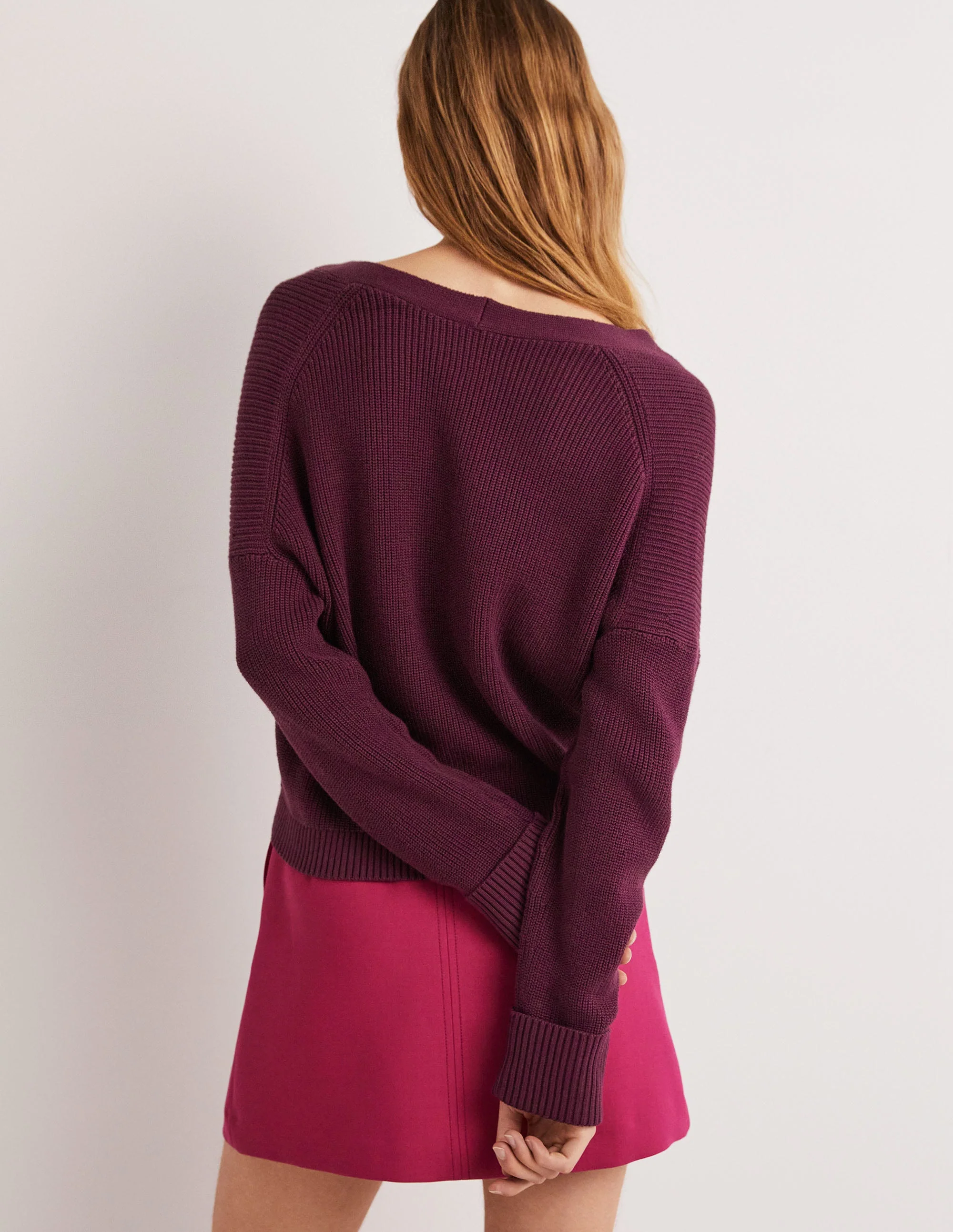 Rippstrickcardigan mit Umschlagbündchen-Beere - Image 3