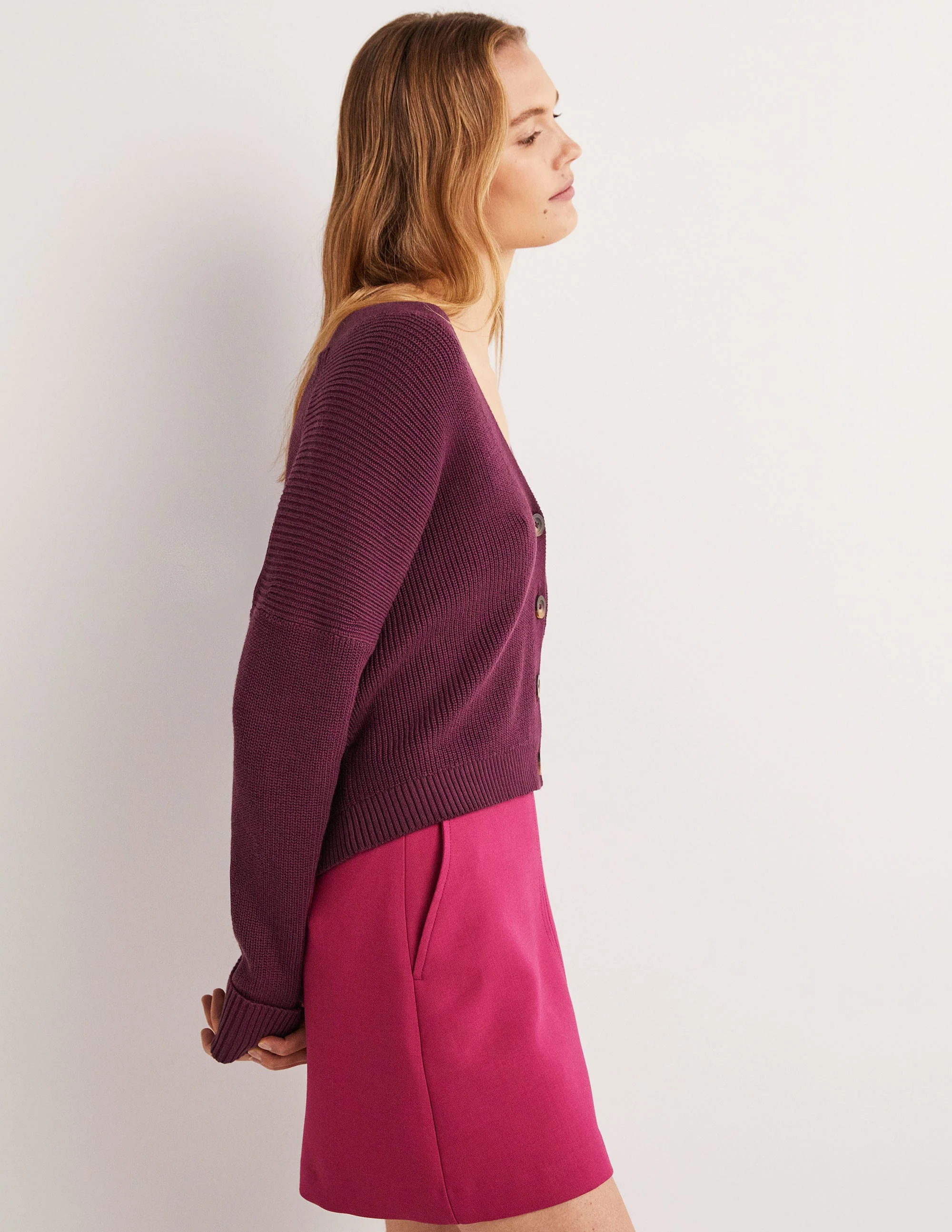 Rippstrickcardigan mit Umschlagbündchen-Beere - Image 4
