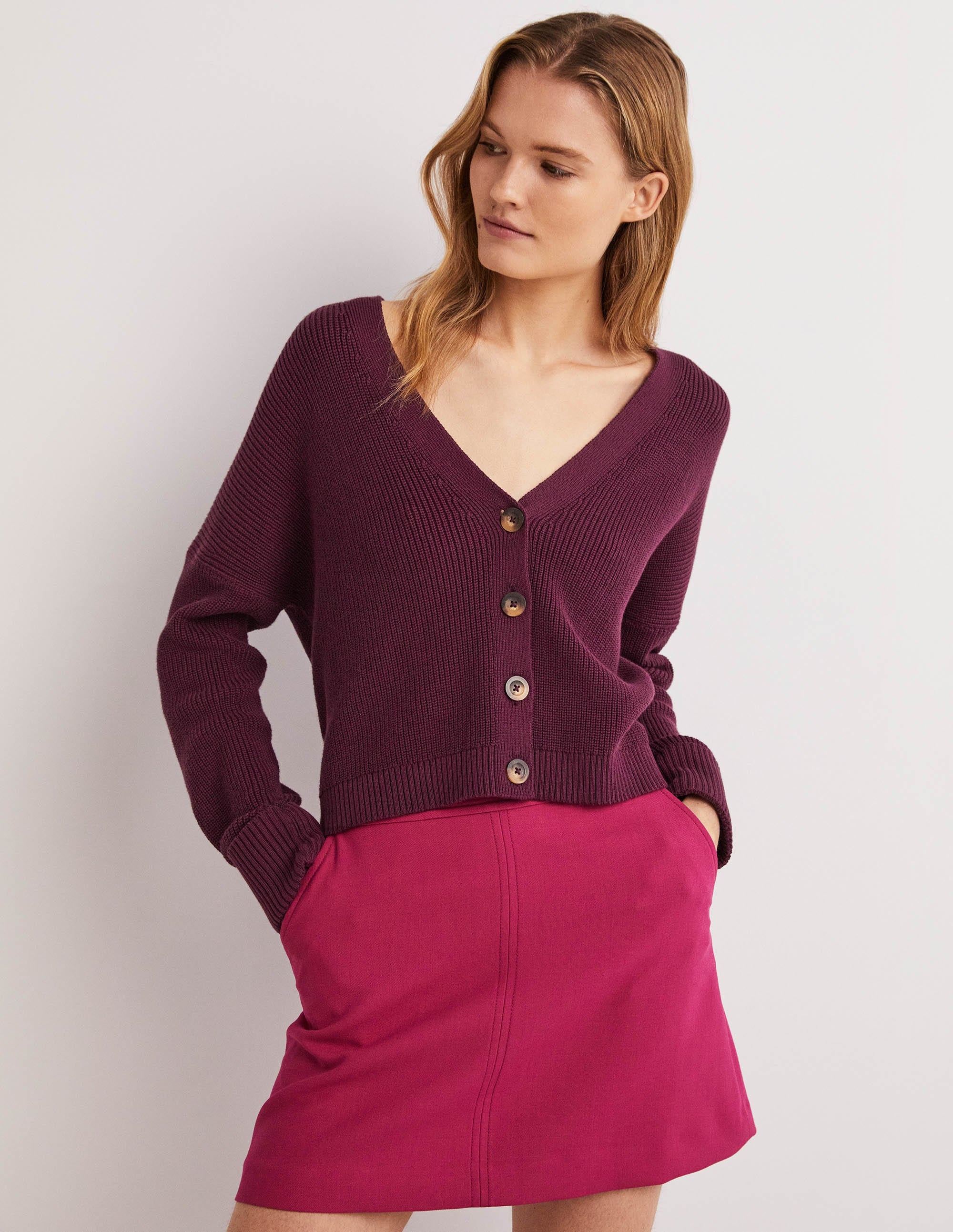 Rippstrickcardigan mit Umschlagbündchen-Beere - Image 5