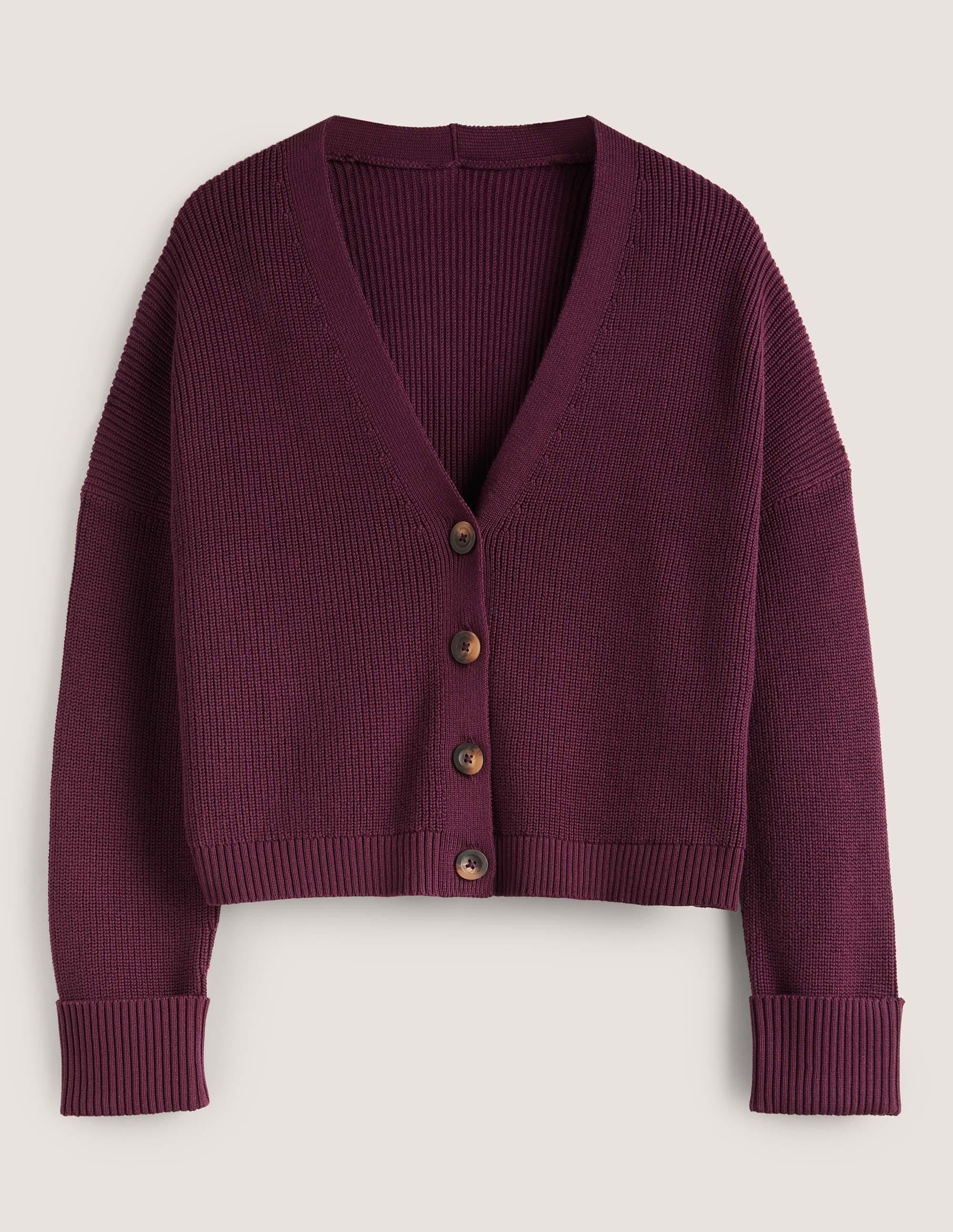 Rippstrickcardigan mit Umschlagbündchen-Beere - Image 6