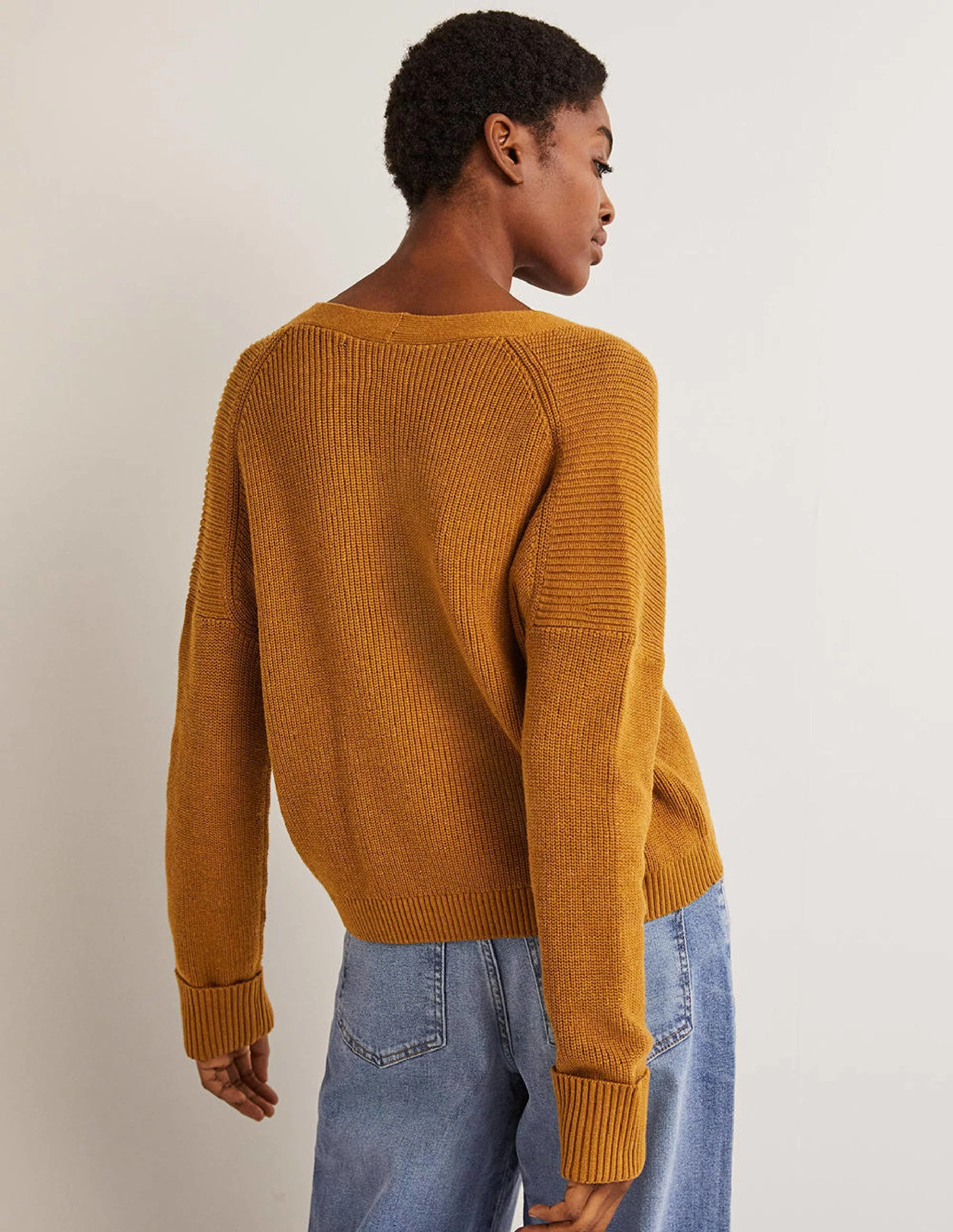 Rippstrickcardigan mit Umschlagbündchen-Karamellbonbonbraun Melange - Image 3