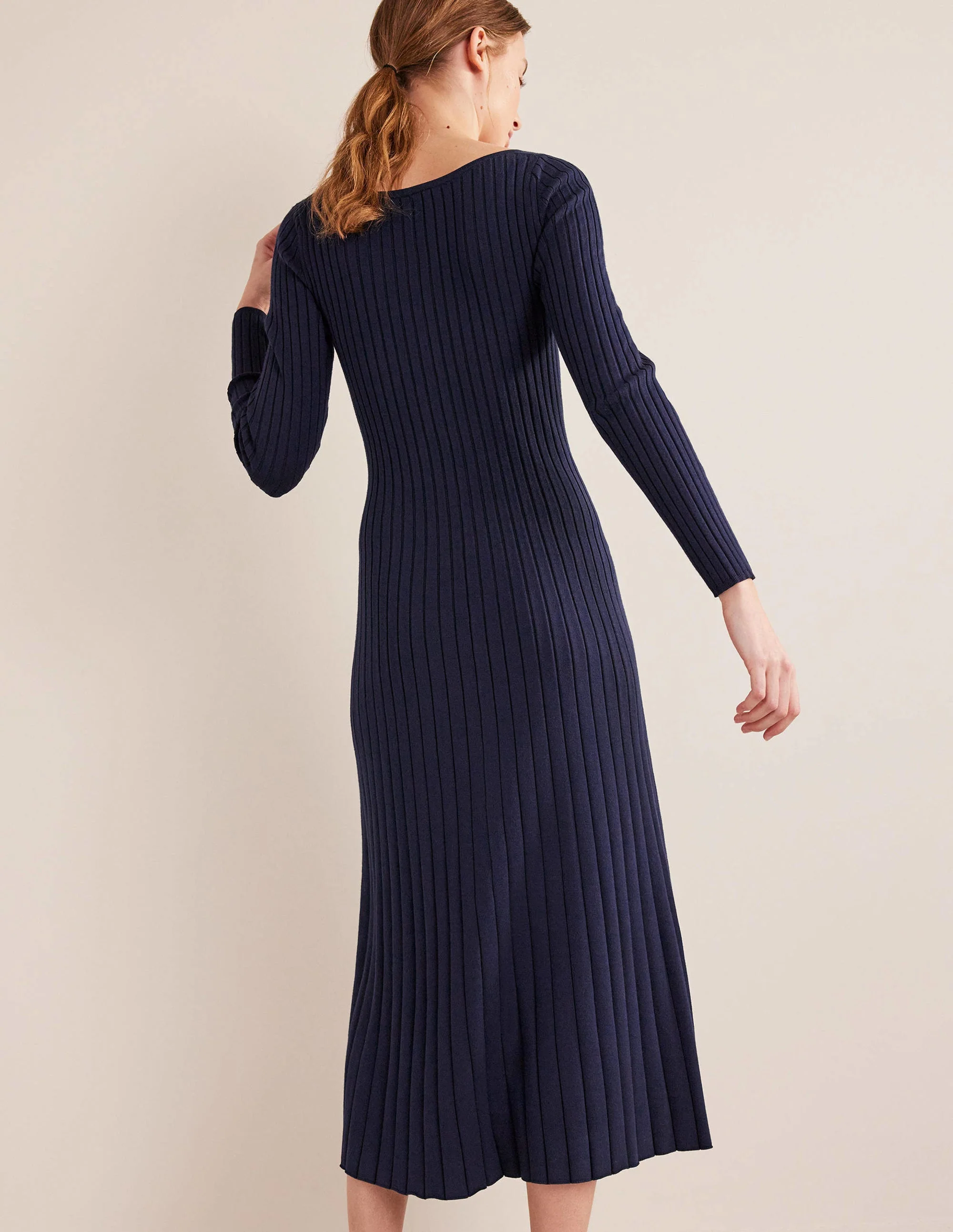 Rippstrickkleid mit Rundhalsausschnitt-Marineblau - Image 3