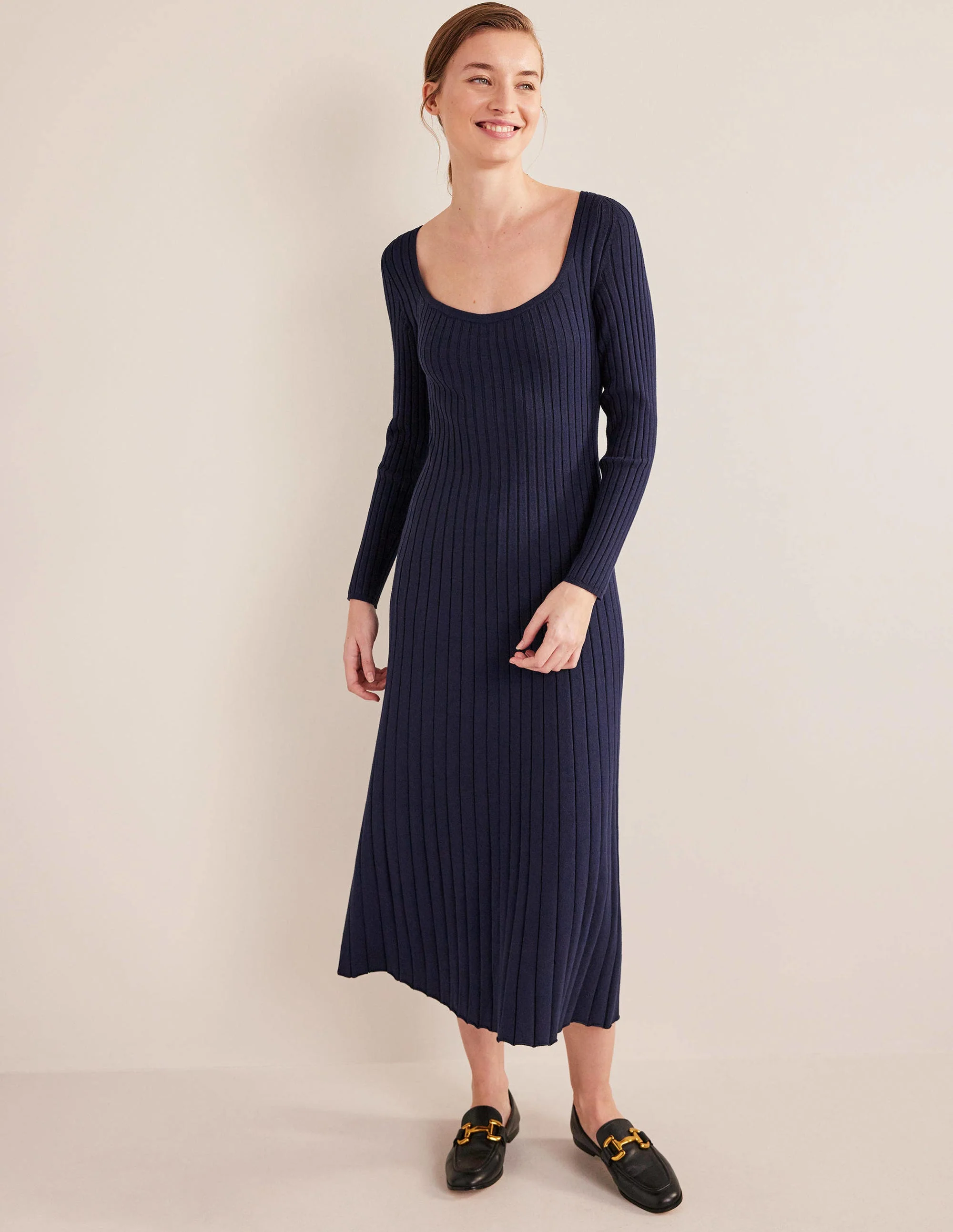 Rippstrickkleid mit Rundhalsausschnitt-Marineblau - Image 4