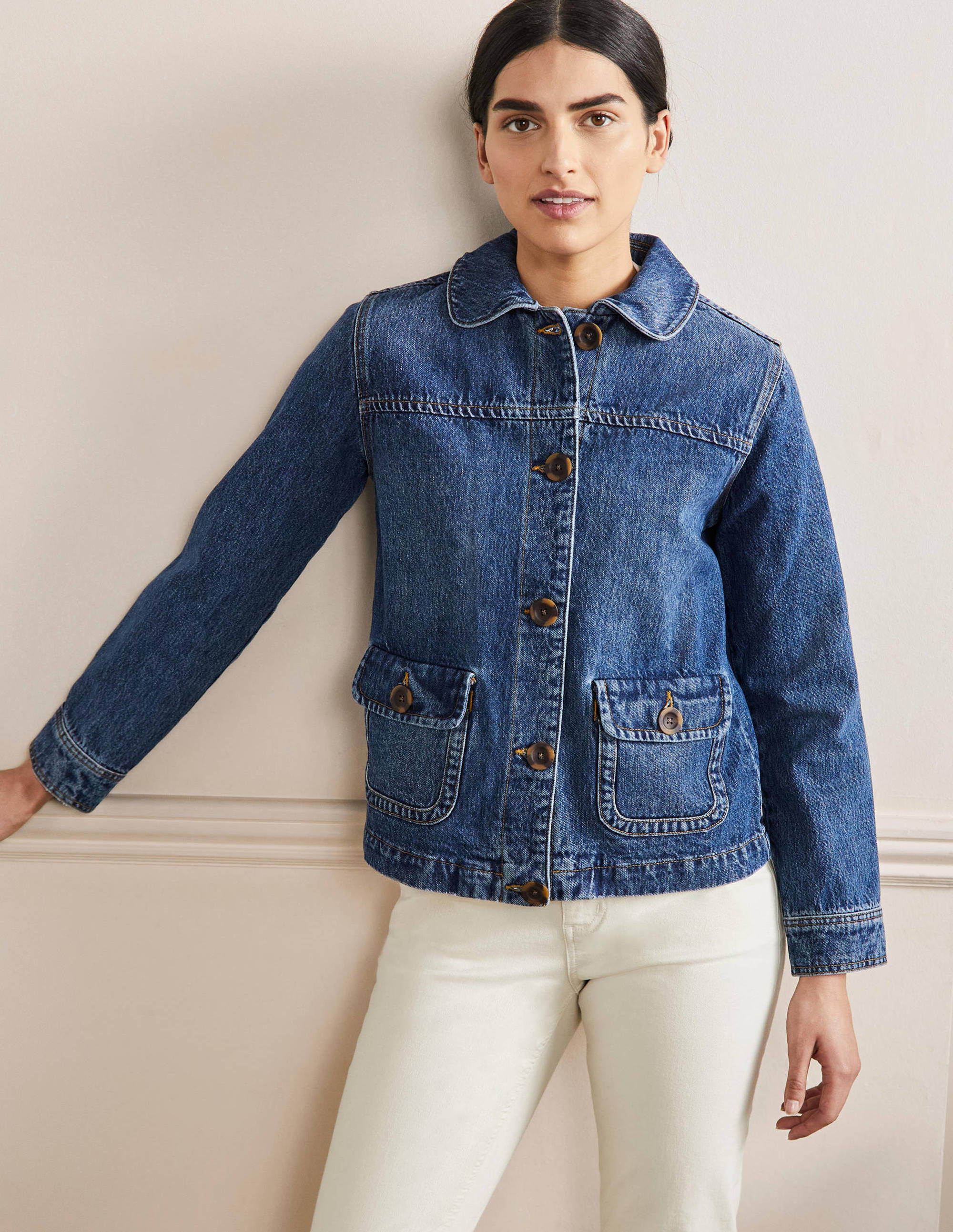 Robuste Jacke mit aufgesetzten Taschen-Mittleres Vintageblau