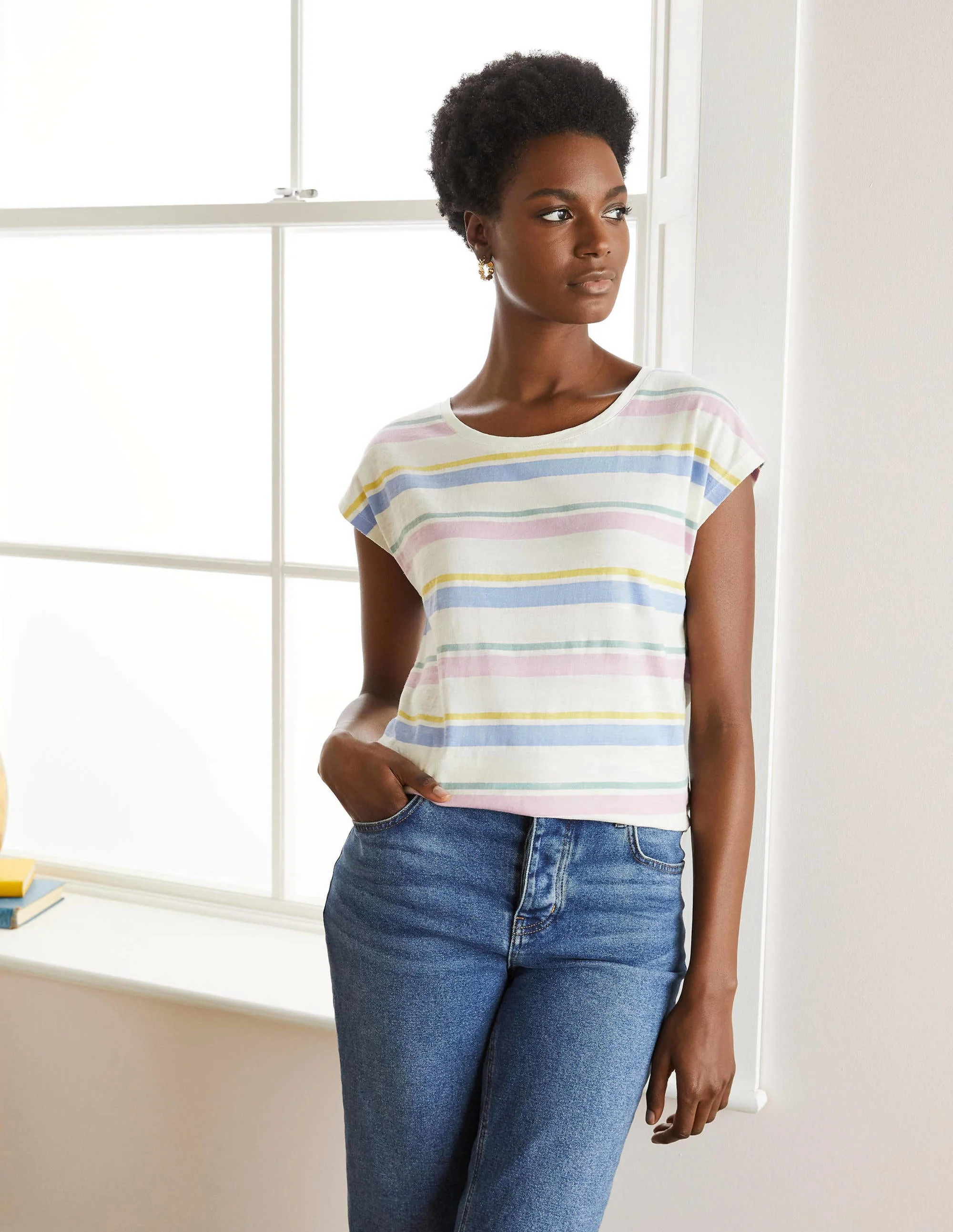 Robyn Jersey-T-Shirt-Bunt, Pastellstreifen