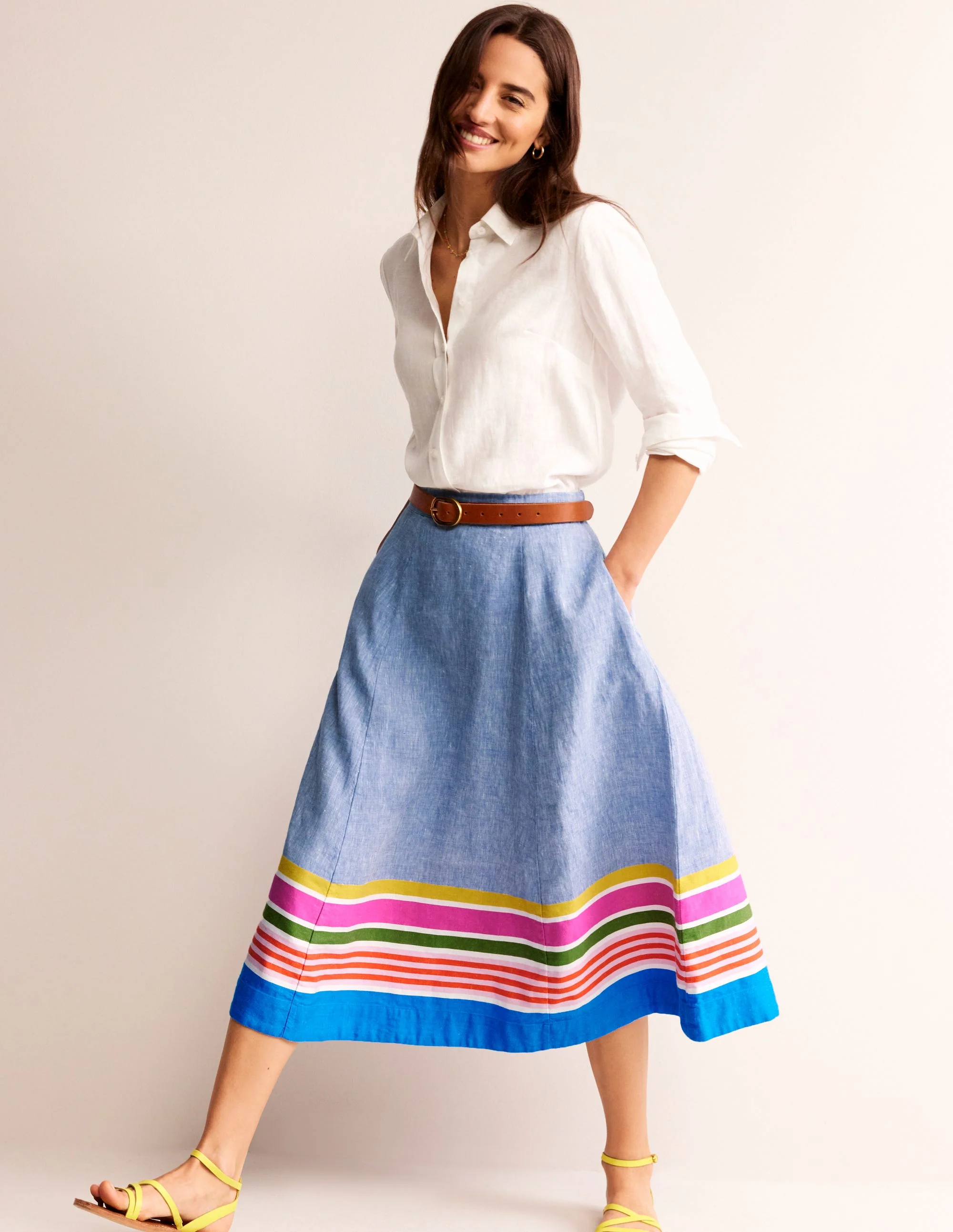 Rock mit gestreiftem Saum-Blau Bunte Streifen