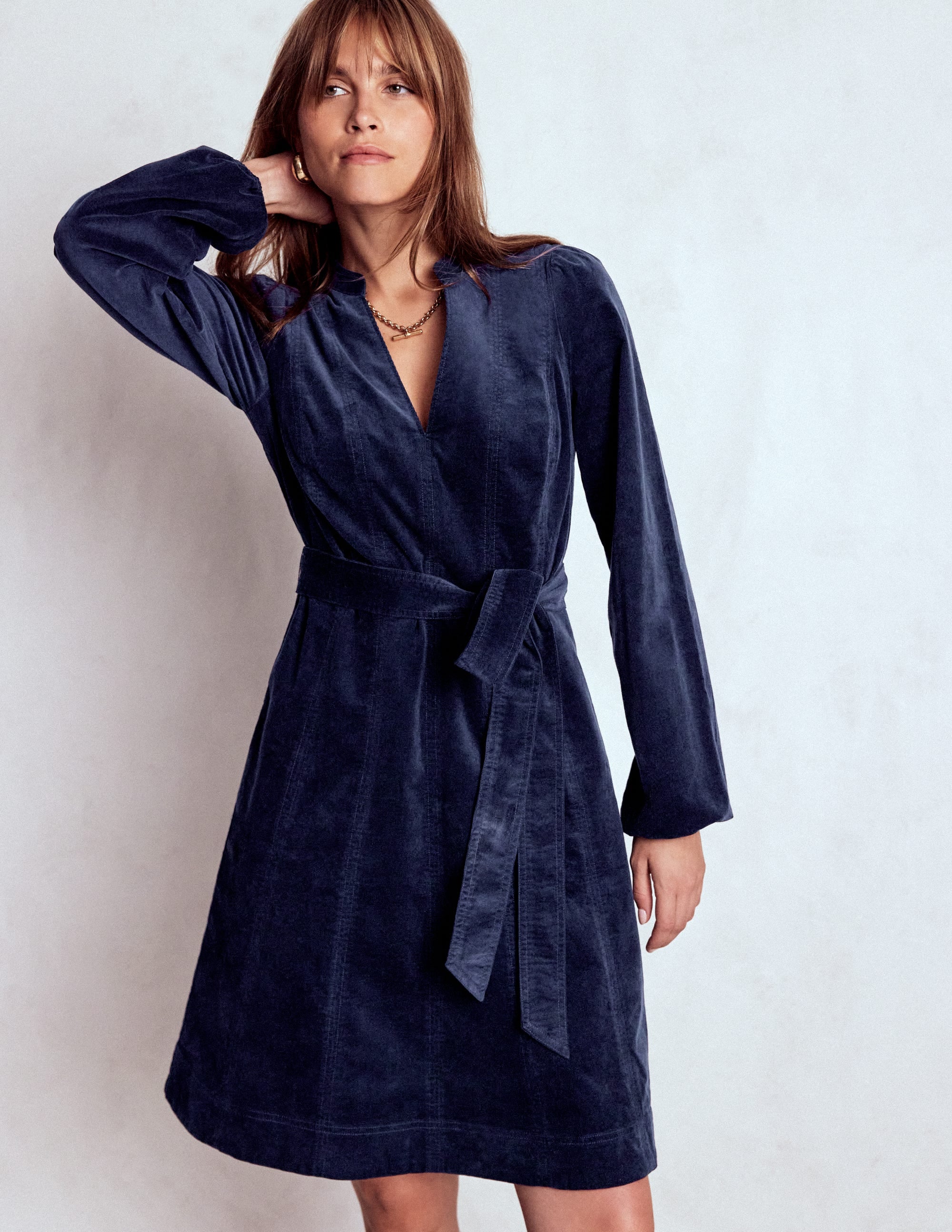 Ros Kurzes Cordkleid mit Einsätzen-Marineblau