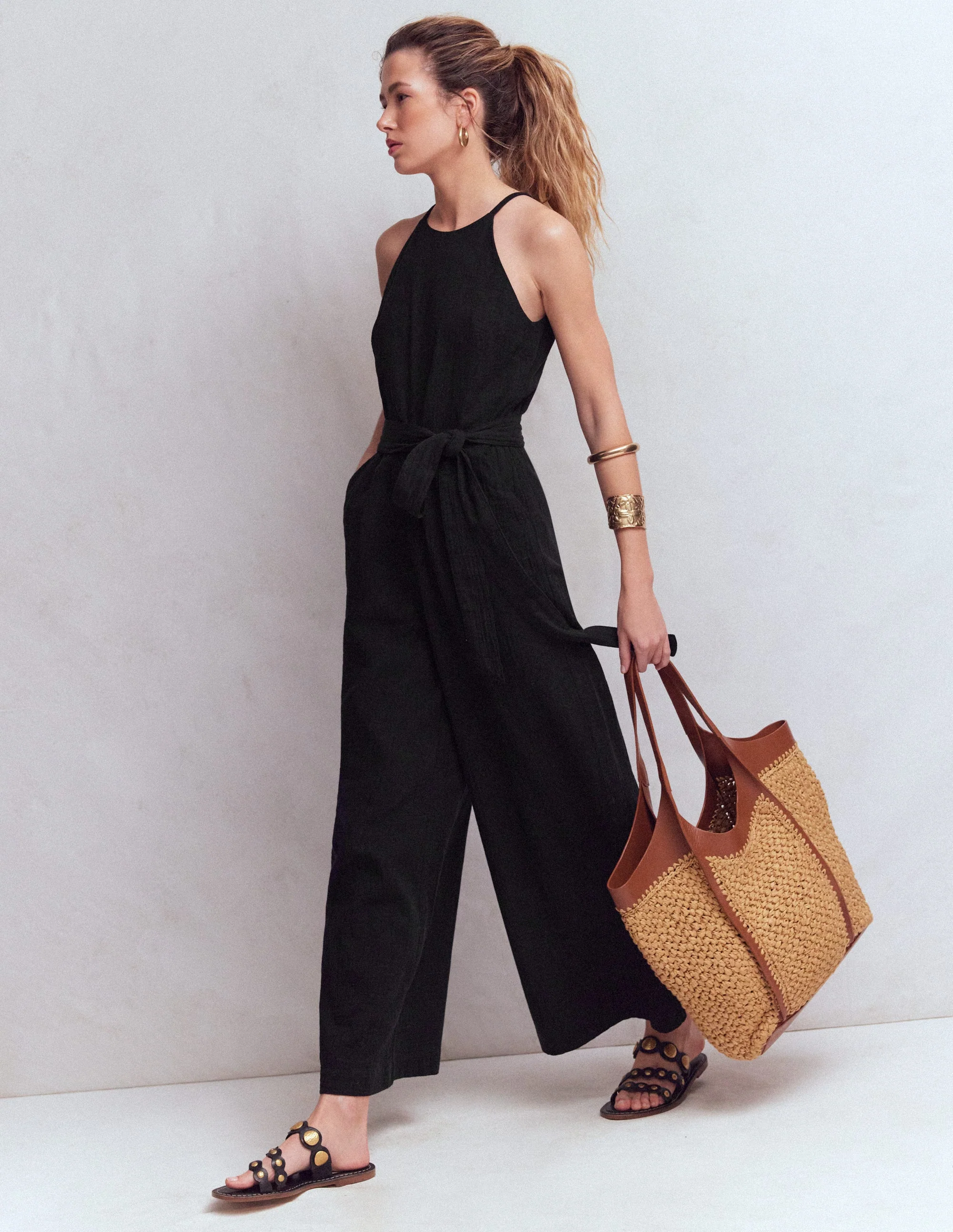 Rosa Doppeltuch-Jumpsuit-Schwarz - Image 4
