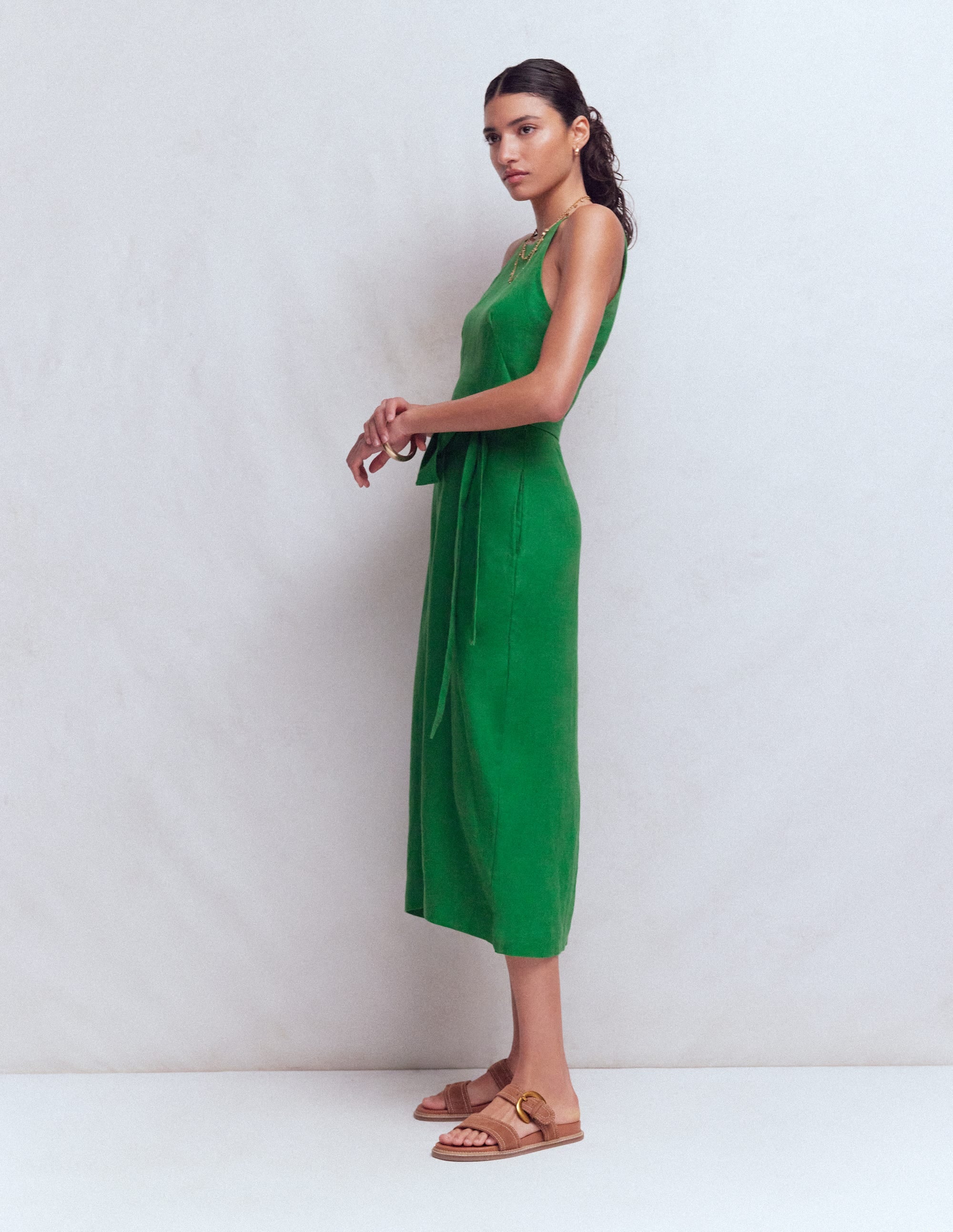 Rosa Neckholder-Midikleid aus Leinen-Amazonasgrün - Image 5