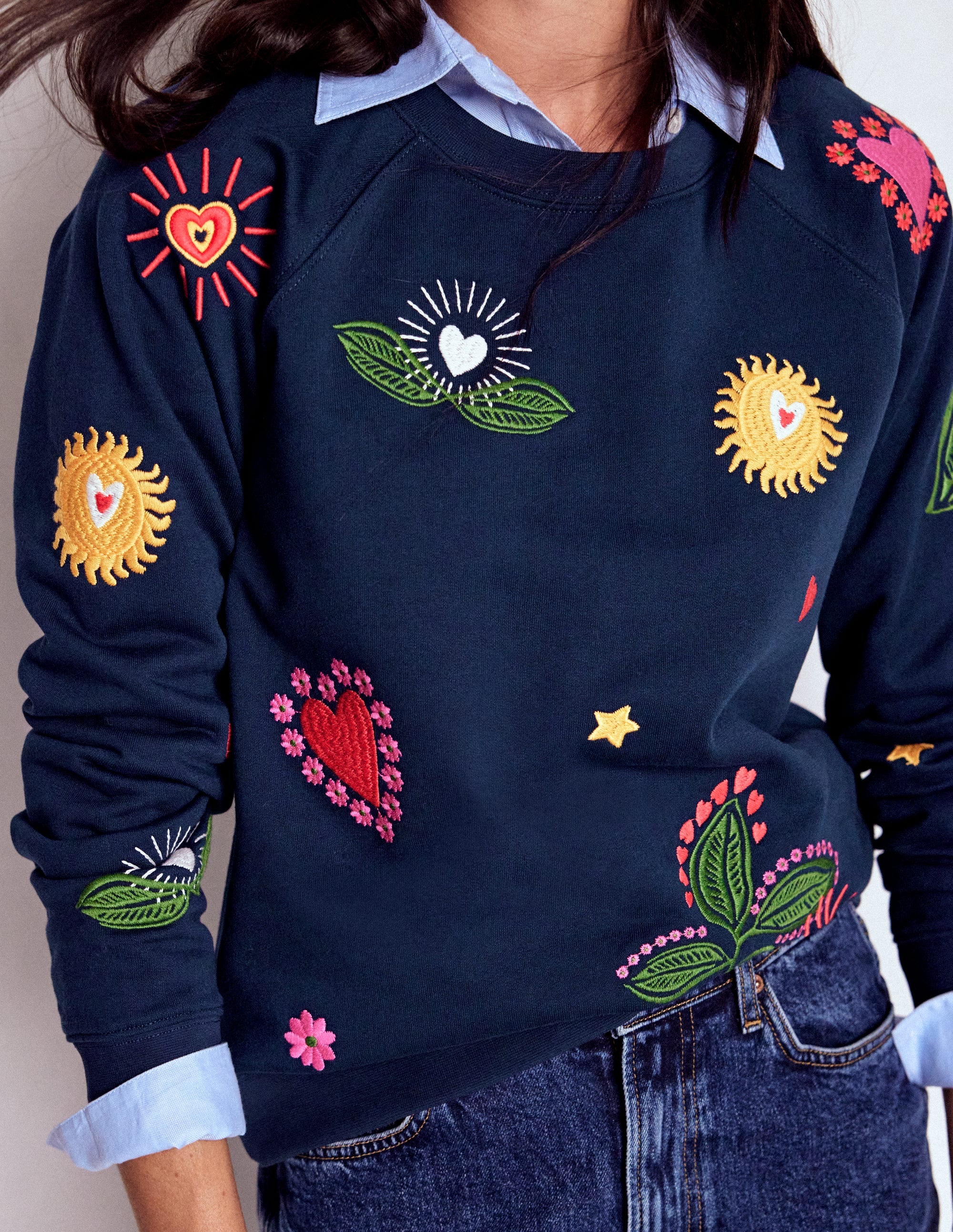 Rosa Sweatshirt mit Stickerei-Navy/Bunt, Stickerei - Image 2
