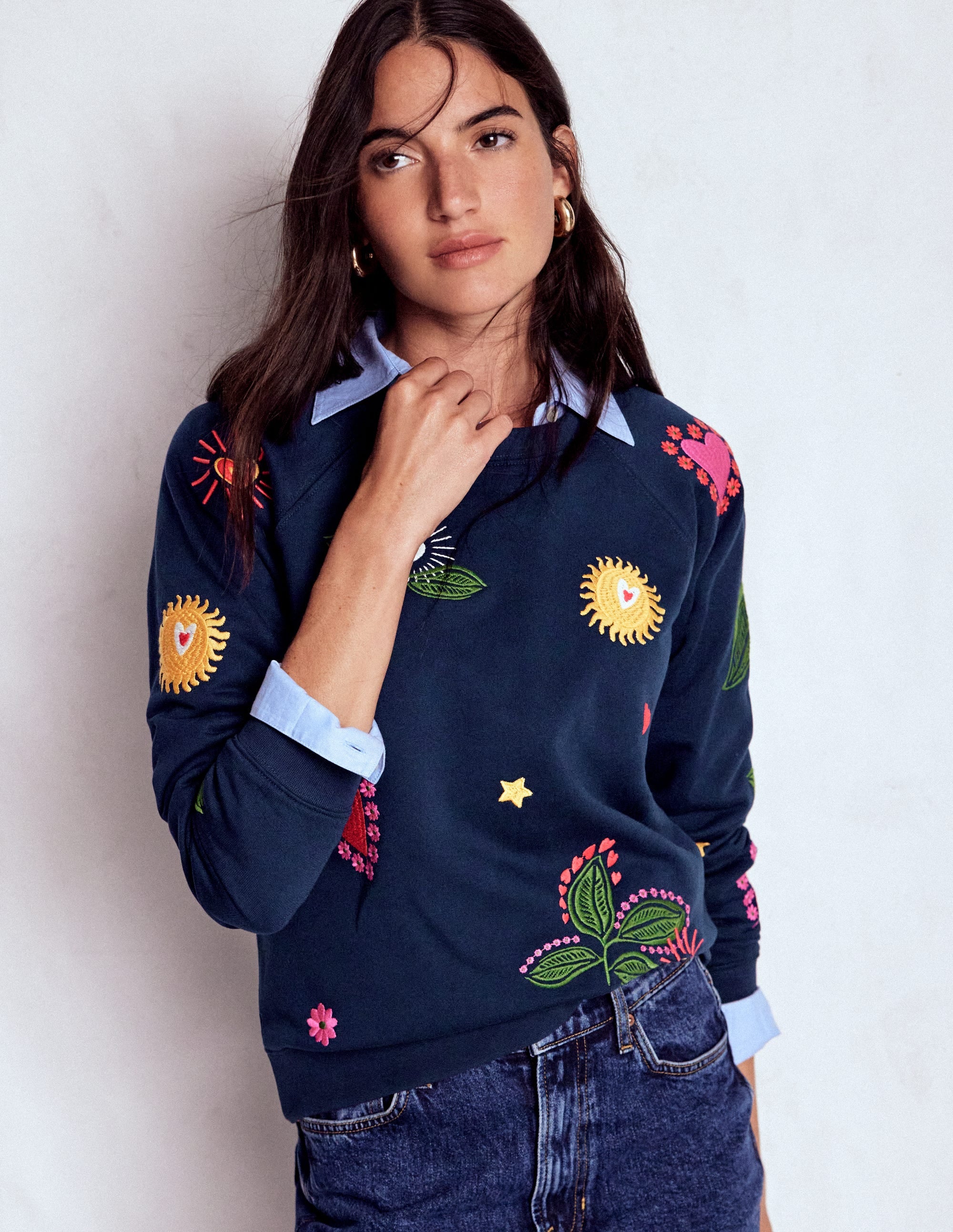 Rosa Sweatshirt mit Stickerei-Navy/Bunt, Stickerei - Image 4