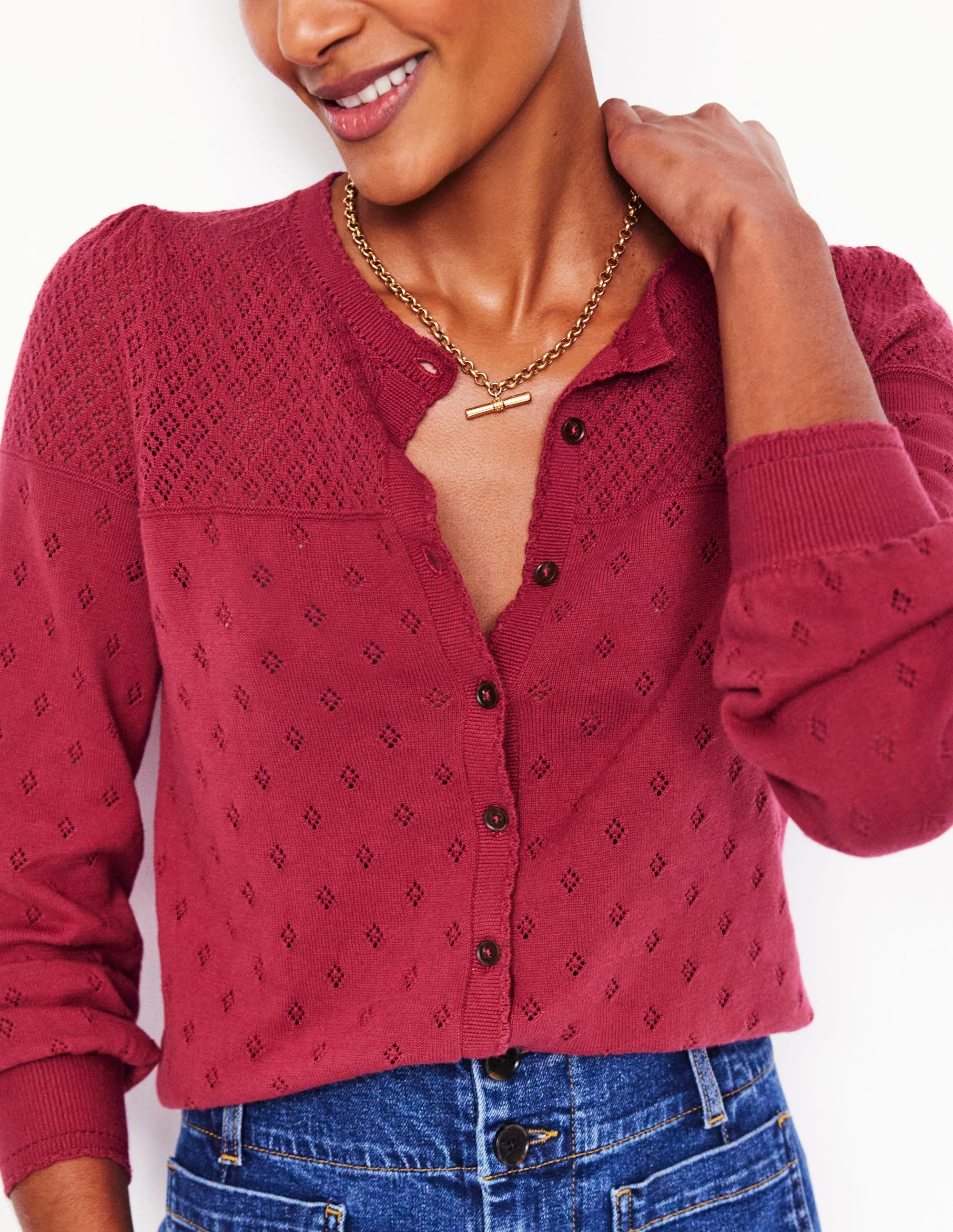 Rosalie Pointelle-Strickjacke-Terrakotta-Rot - Image 2