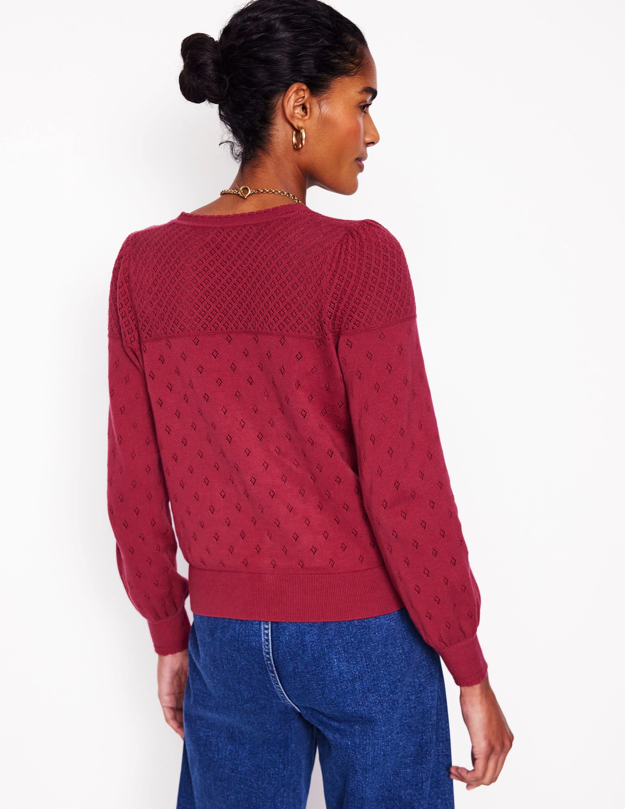 Rosalie Pointelle-Strickjacke-Terrakotta-Rot - Image 3