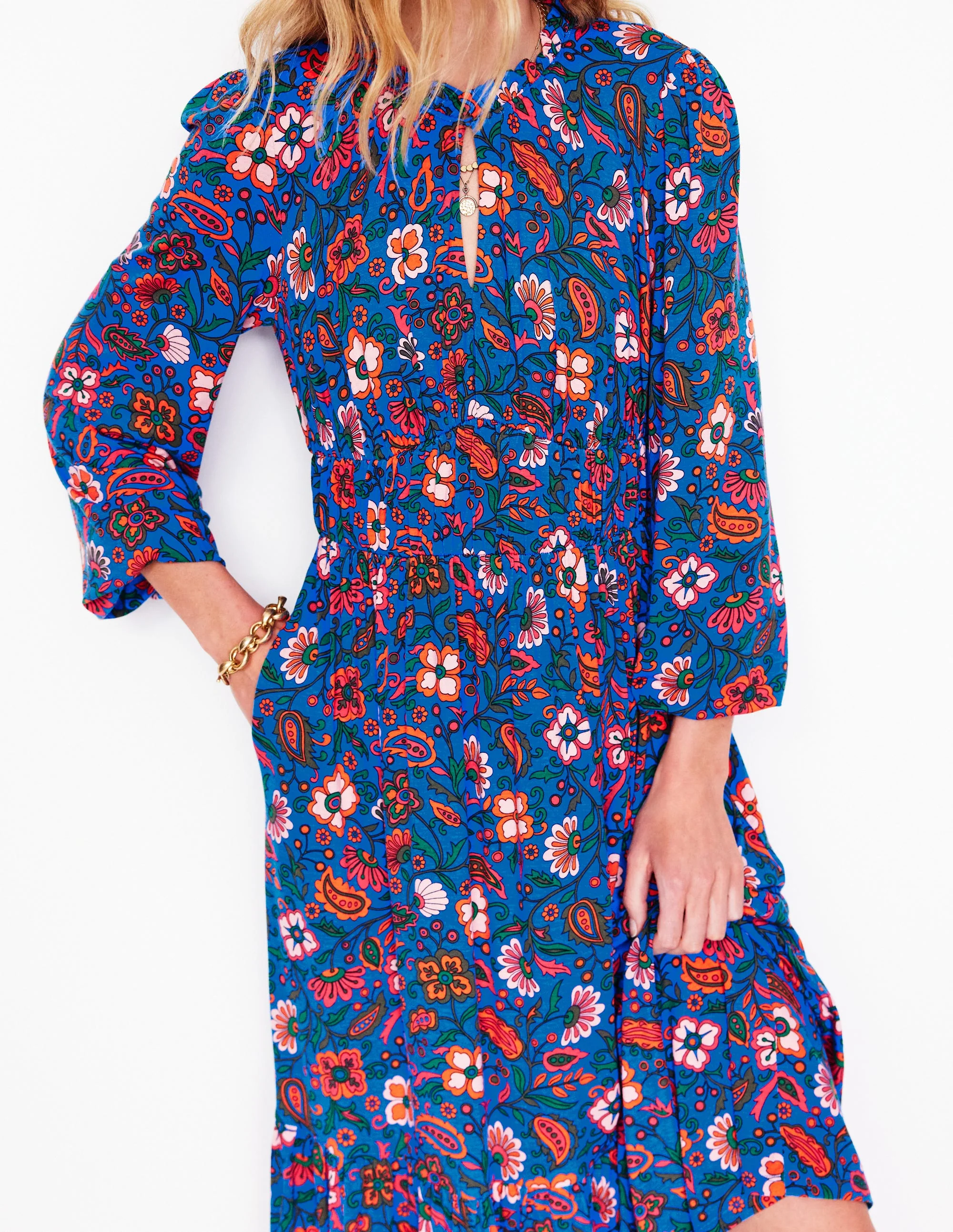 Rosamund Midi-Teekleid aus Jersey-Blau,Orientalisches Paradies - Image 3