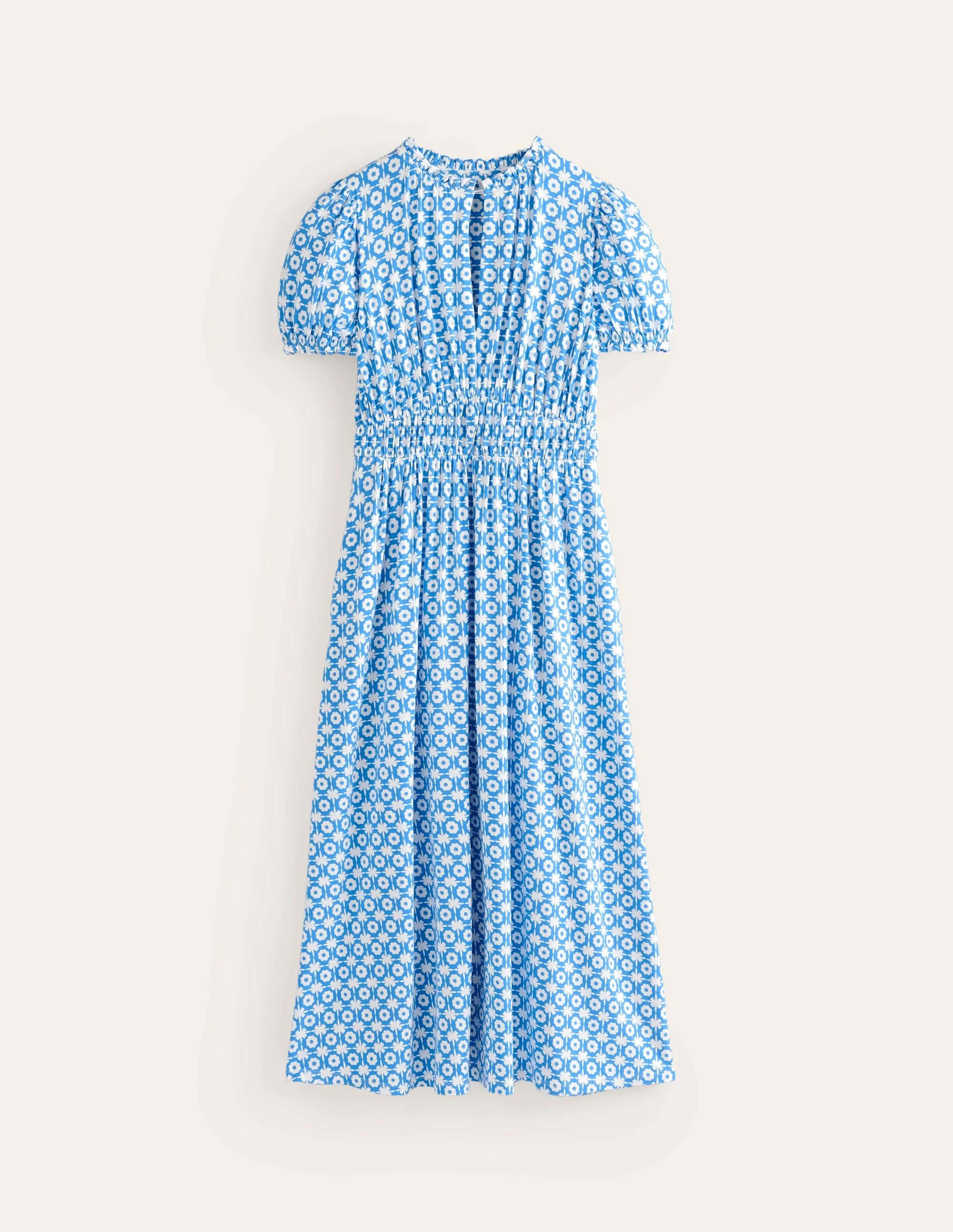 Rosanna Midi-Teekleid aus Jersey-Brillantblau, Blüten-Kachel - Image 5