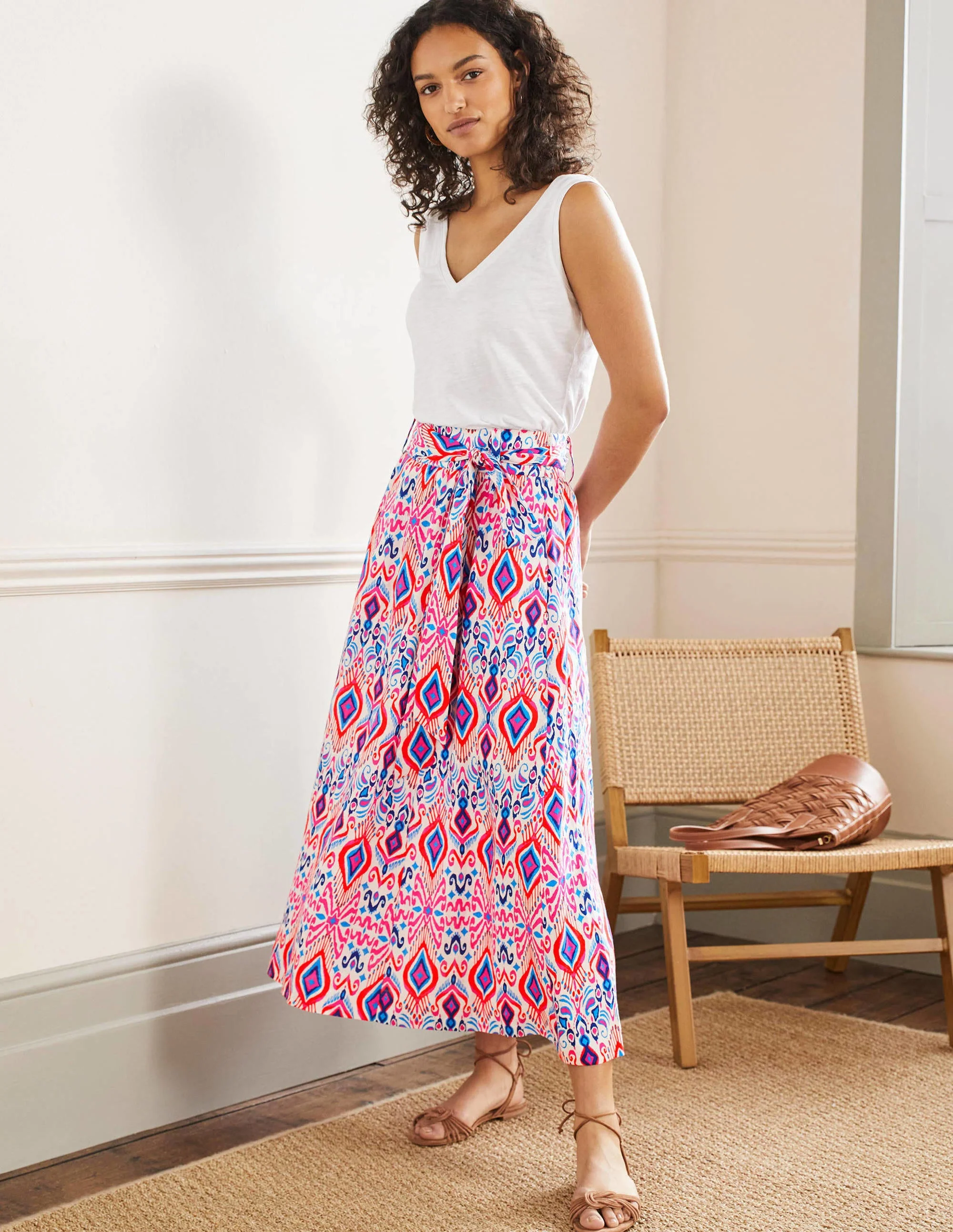 Rosemary Midirock aus Leinen-Ikat-Muster