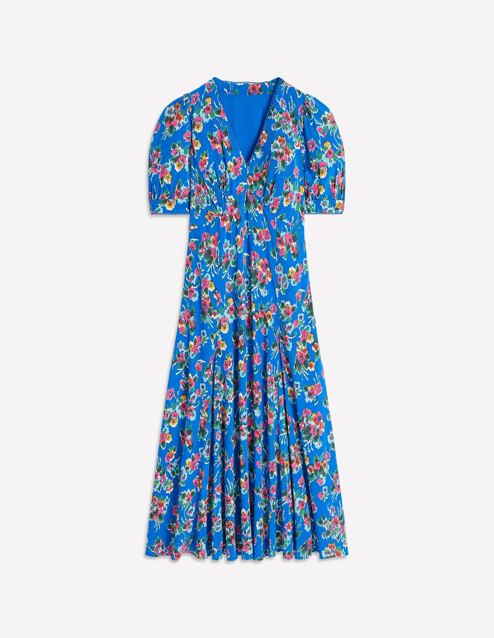 Rosie Teekleid mit Godetrock-Galerie-Blau, Abstrakter kleiner Blumenstrauß - Image 6