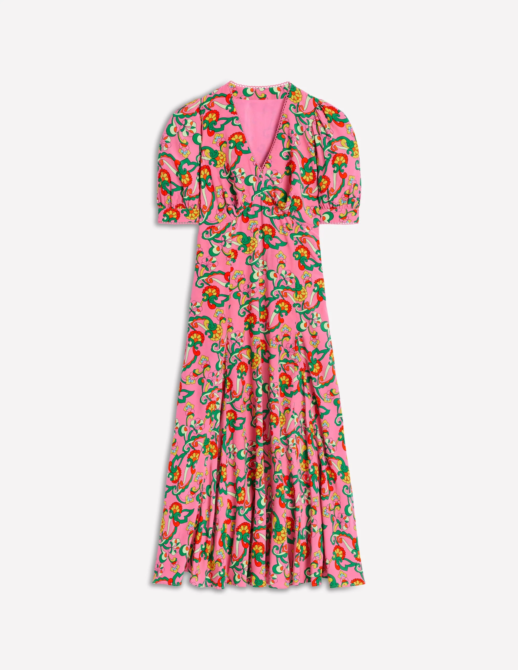Rosie Teekleid mit Godetrock-Rosarot, Kaskadenartige Blumenornamente - Image 5