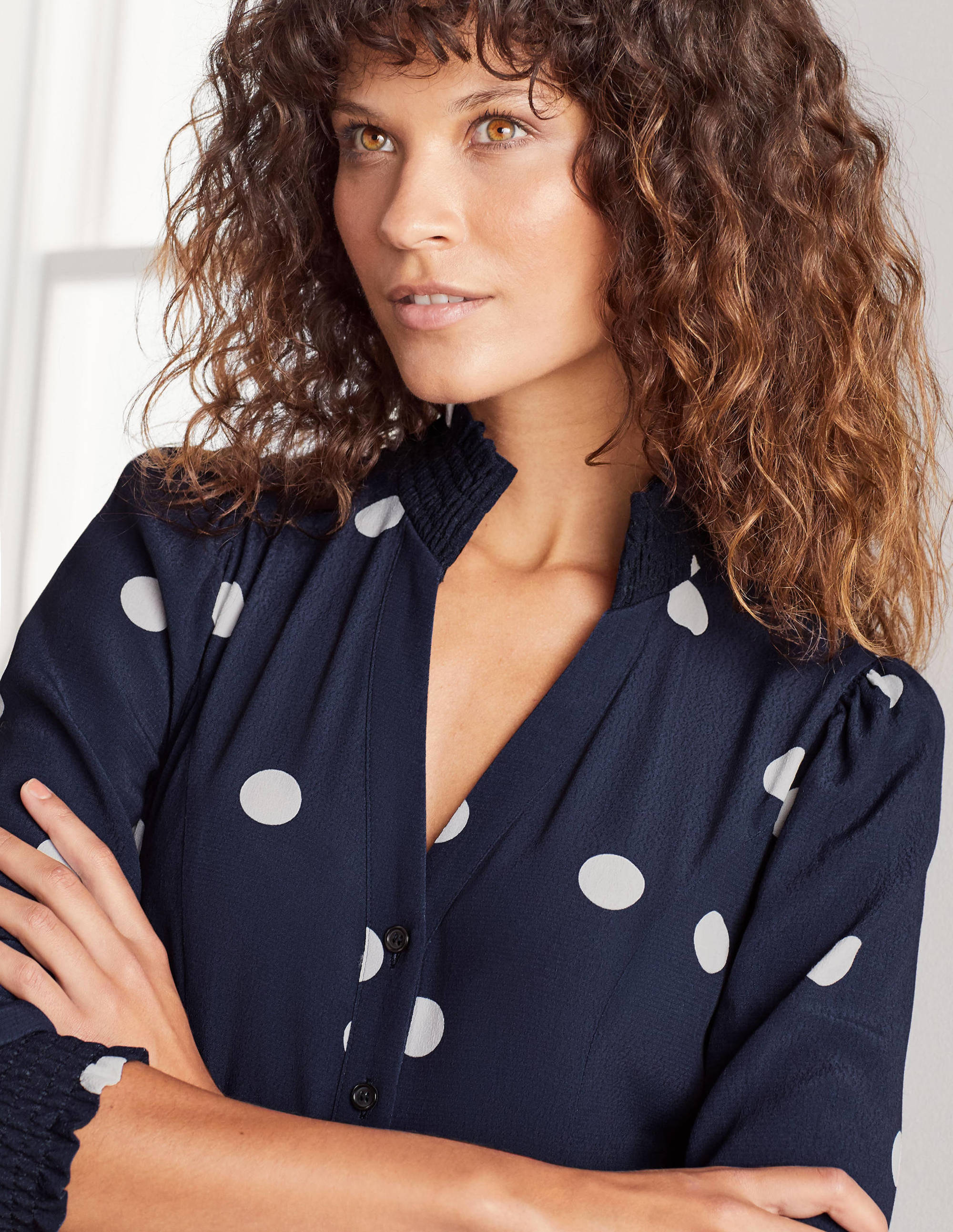 Rowan Midi-Hemdblusenkleid-Französisches Navy, Regelmäßige Große Tupfen - Image 3
