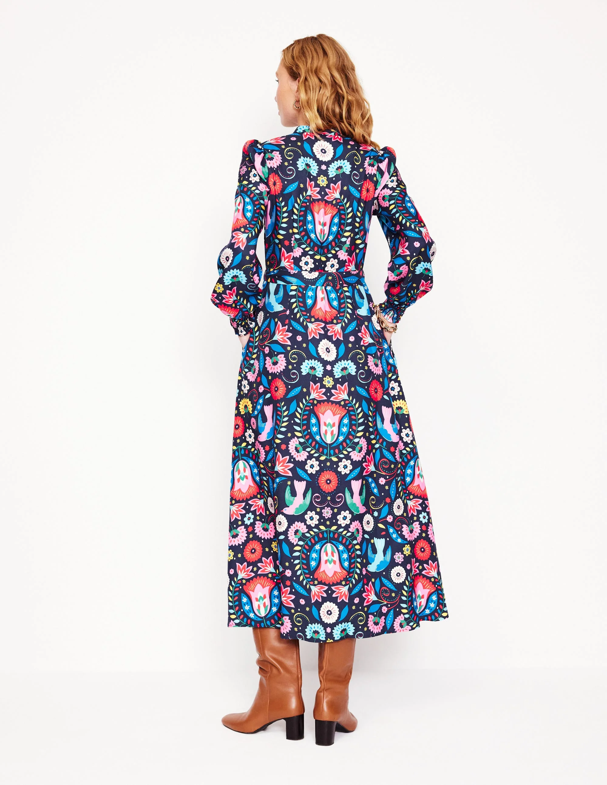 Ruby Kragenloses Hemdblusenkleid-Französisches Marineblau, Ziergarten - Image 5
