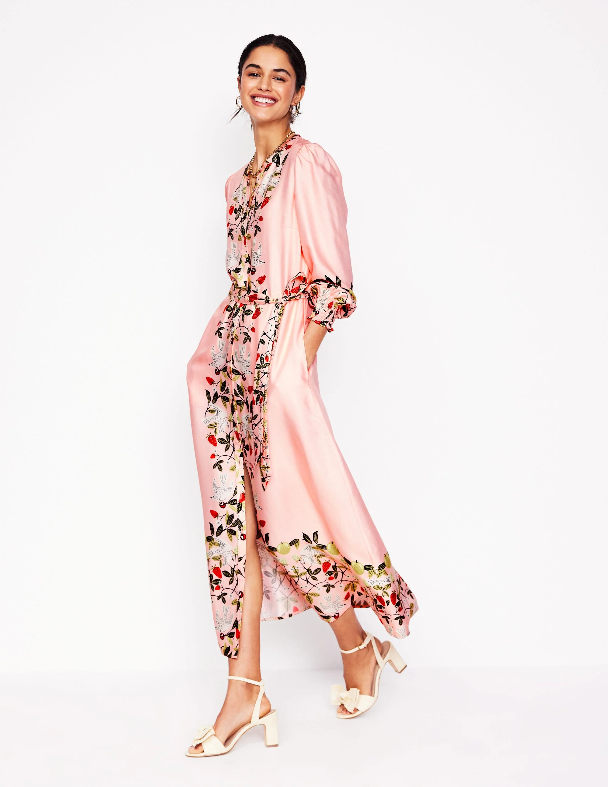 Ruby Kragenloses Hemdblusenkleid-Rosa, Vögel Paradies - Image 4