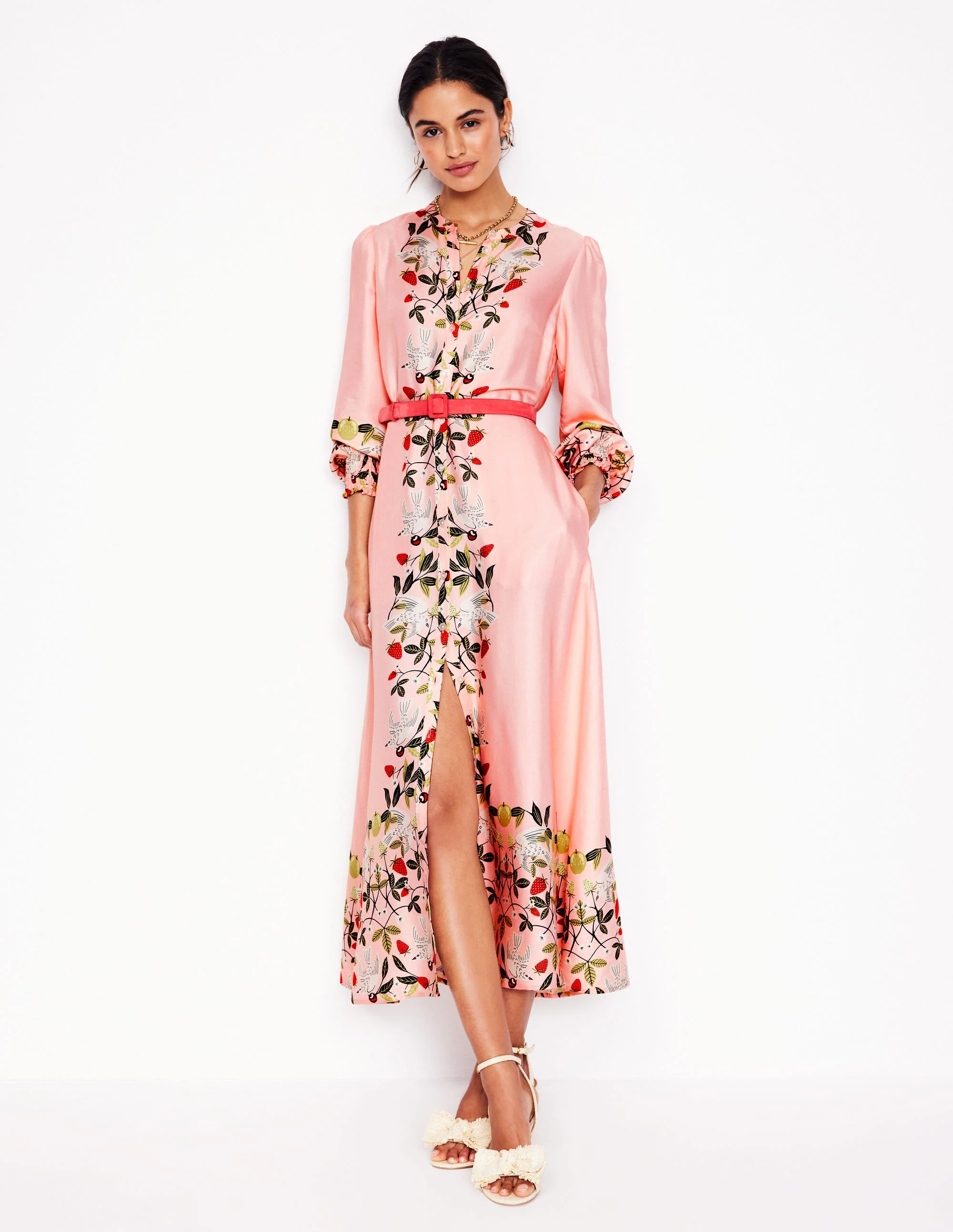 Ruby Kragenloses Hemdblusenkleid-Rosa, Vögel Paradies - Image 5