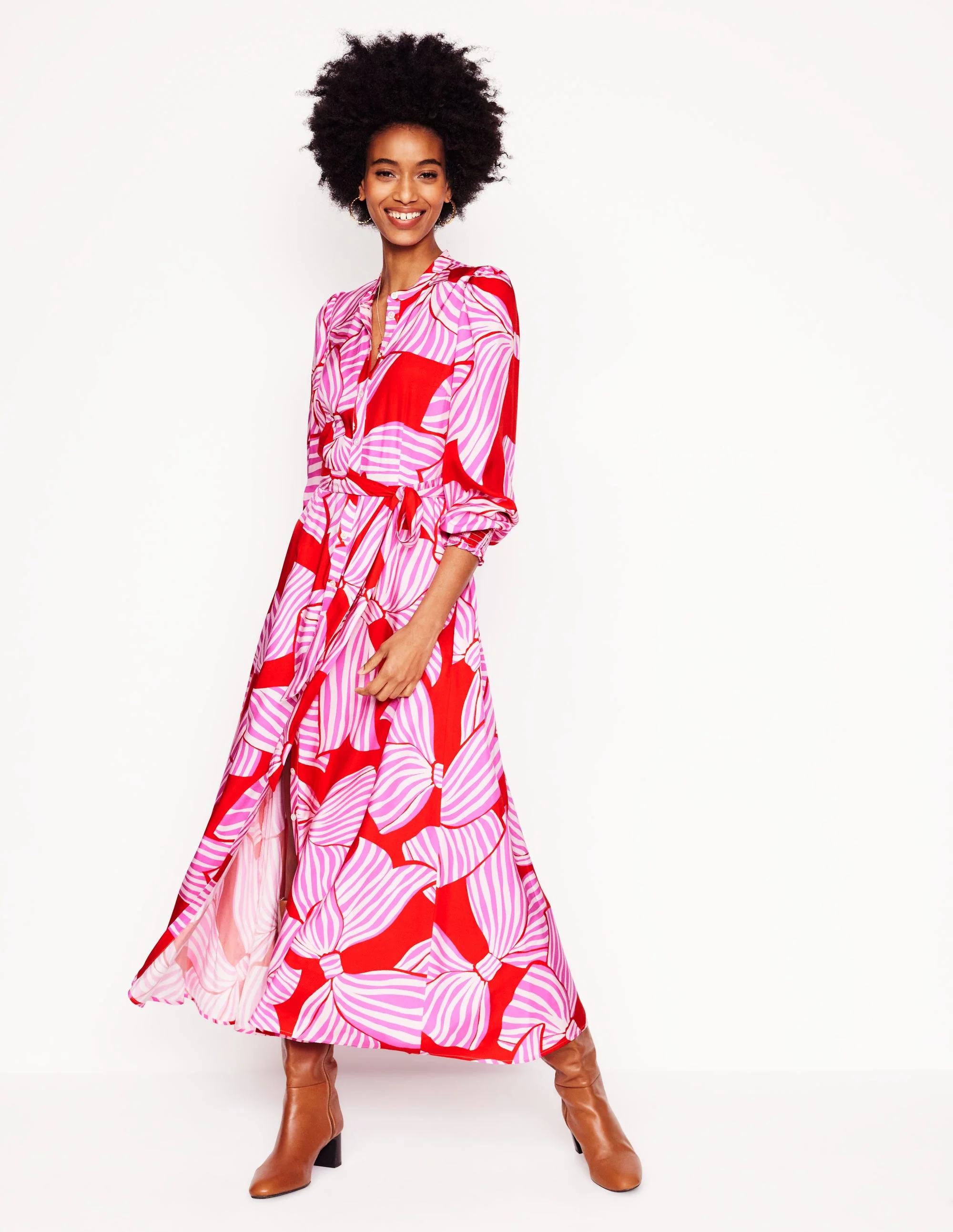Ruby Kragenloses Hemdblusenkleid-Rouge, Schleifenmuster - Image 2