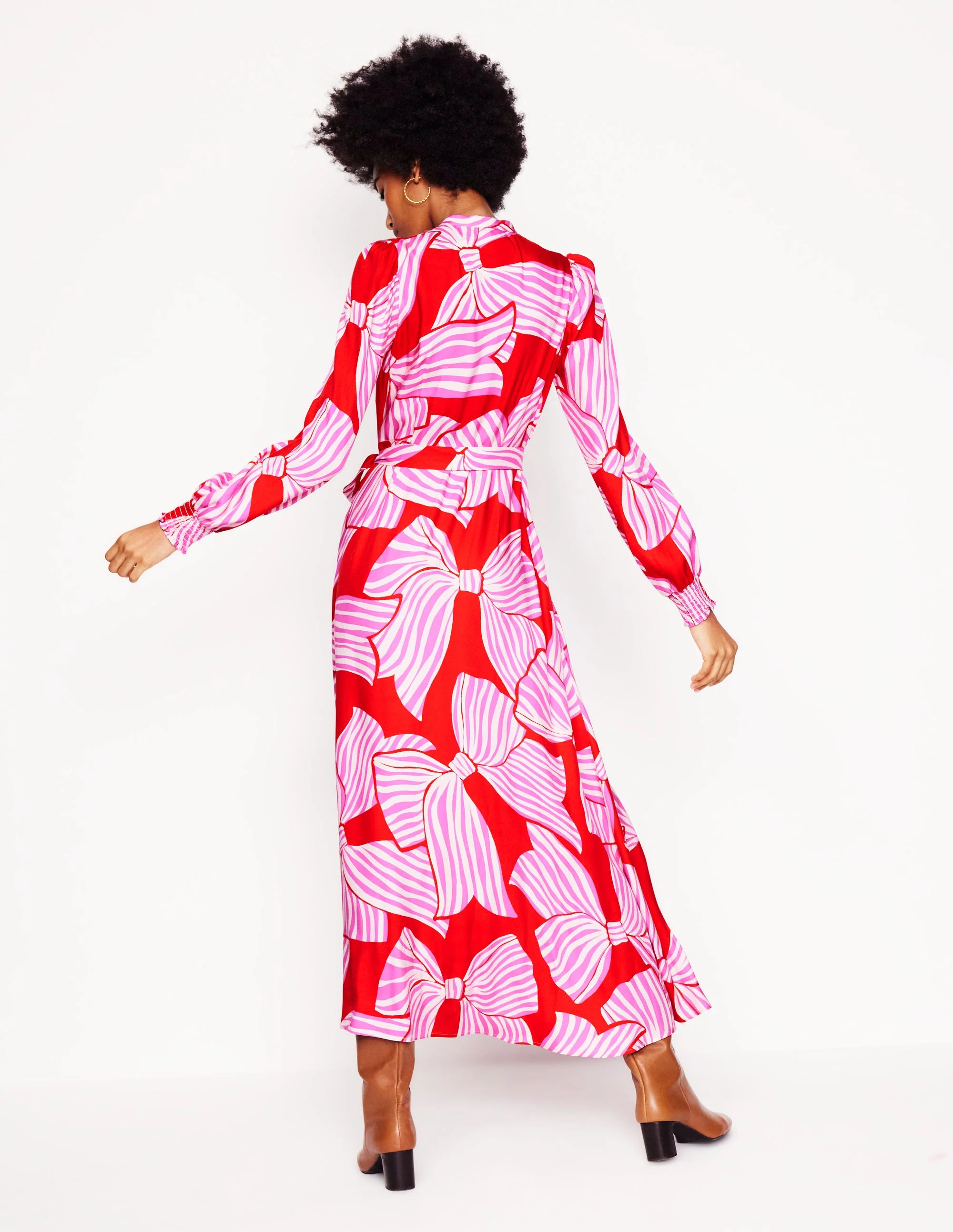 Ruby Kragenloses Hemdblusenkleid-Rouge, Schleifenmuster - Image 3