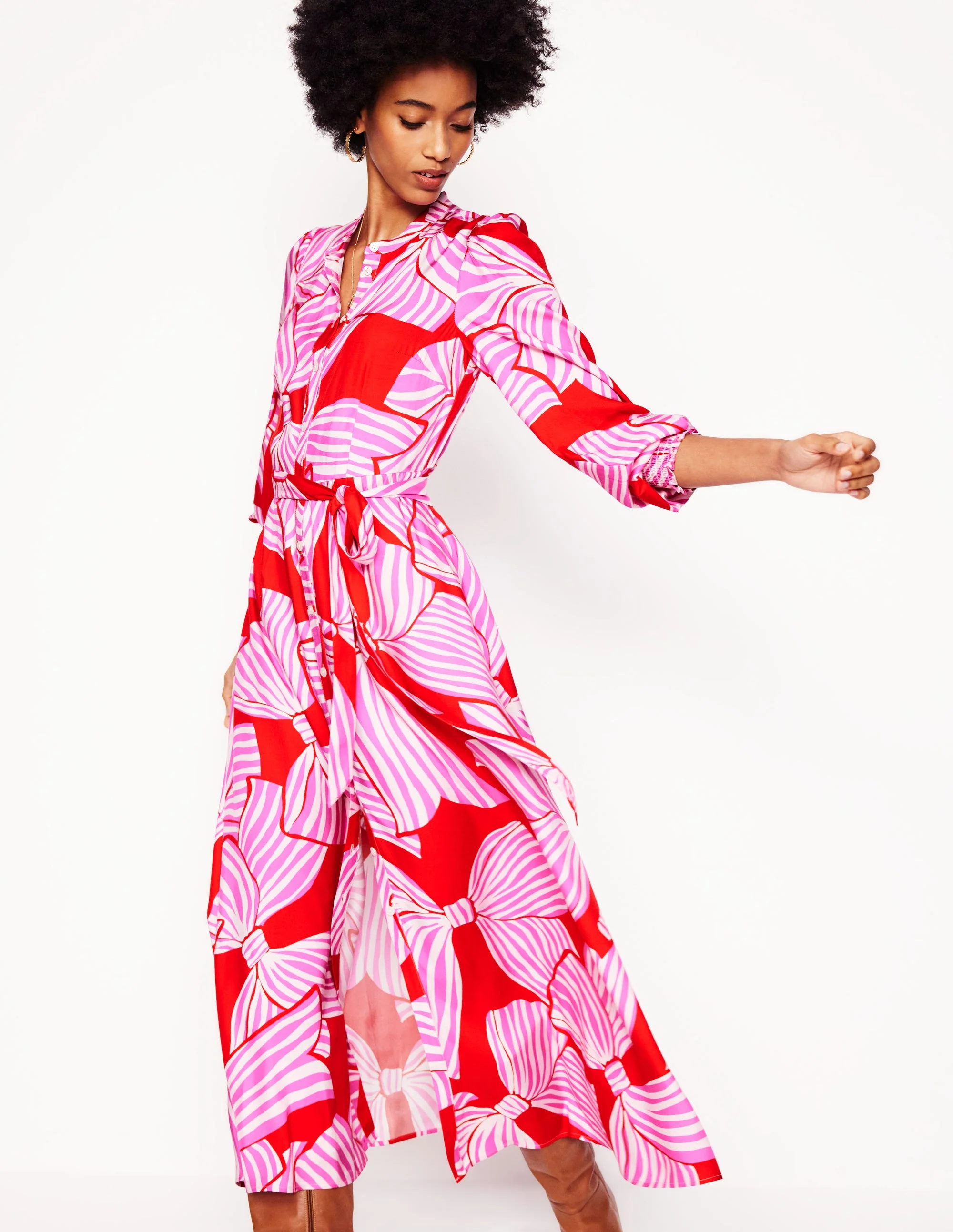 Ruby Kragenloses Hemdblusenkleid-Rouge, Schleifenmuster - Image 5