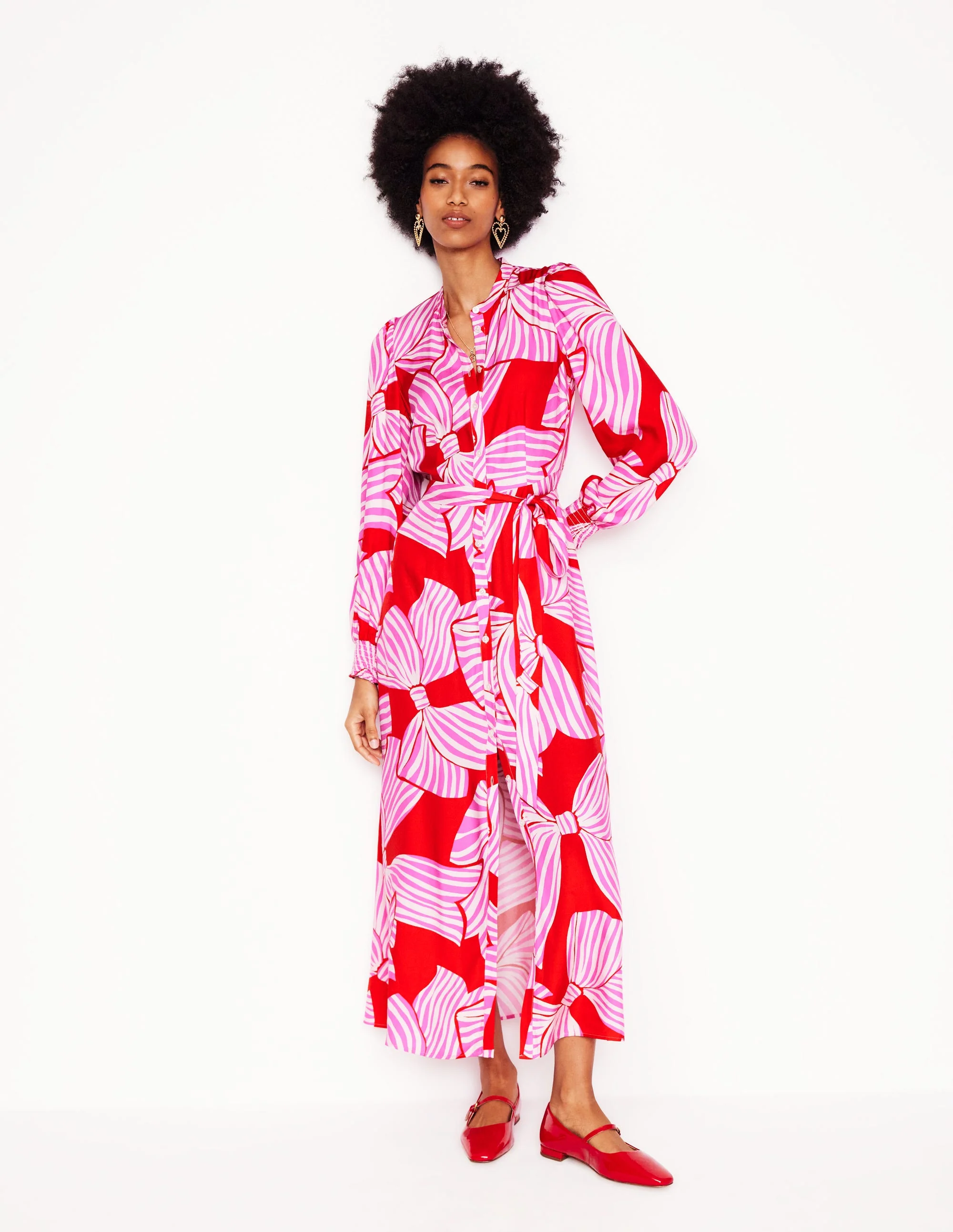 Ruby Kragenloses Hemdblusenkleid-Rouge, Schleifenmuster - Image 8