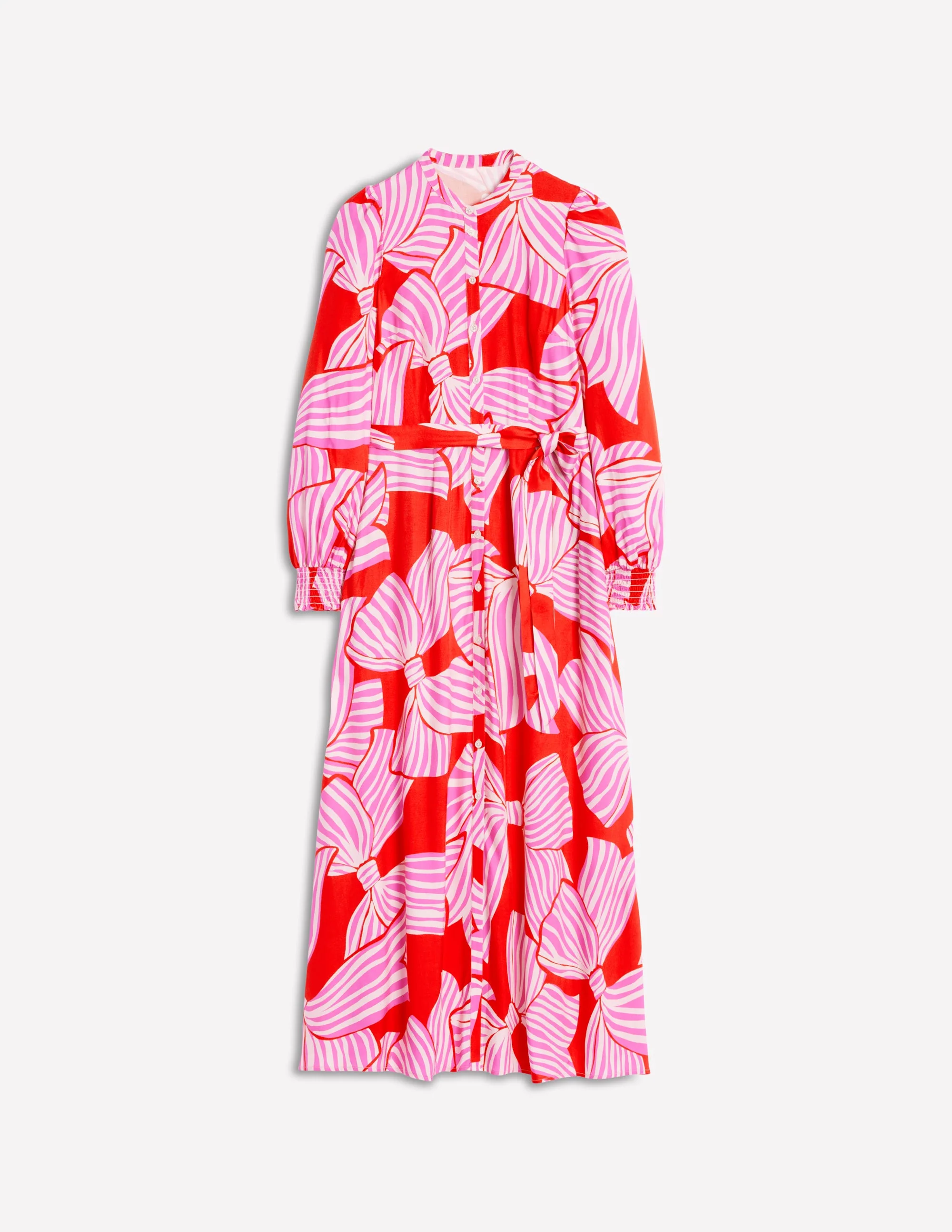 Ruby Kragenloses Hemdblusenkleid-Rouge, Schleifenmuster - Image 9
