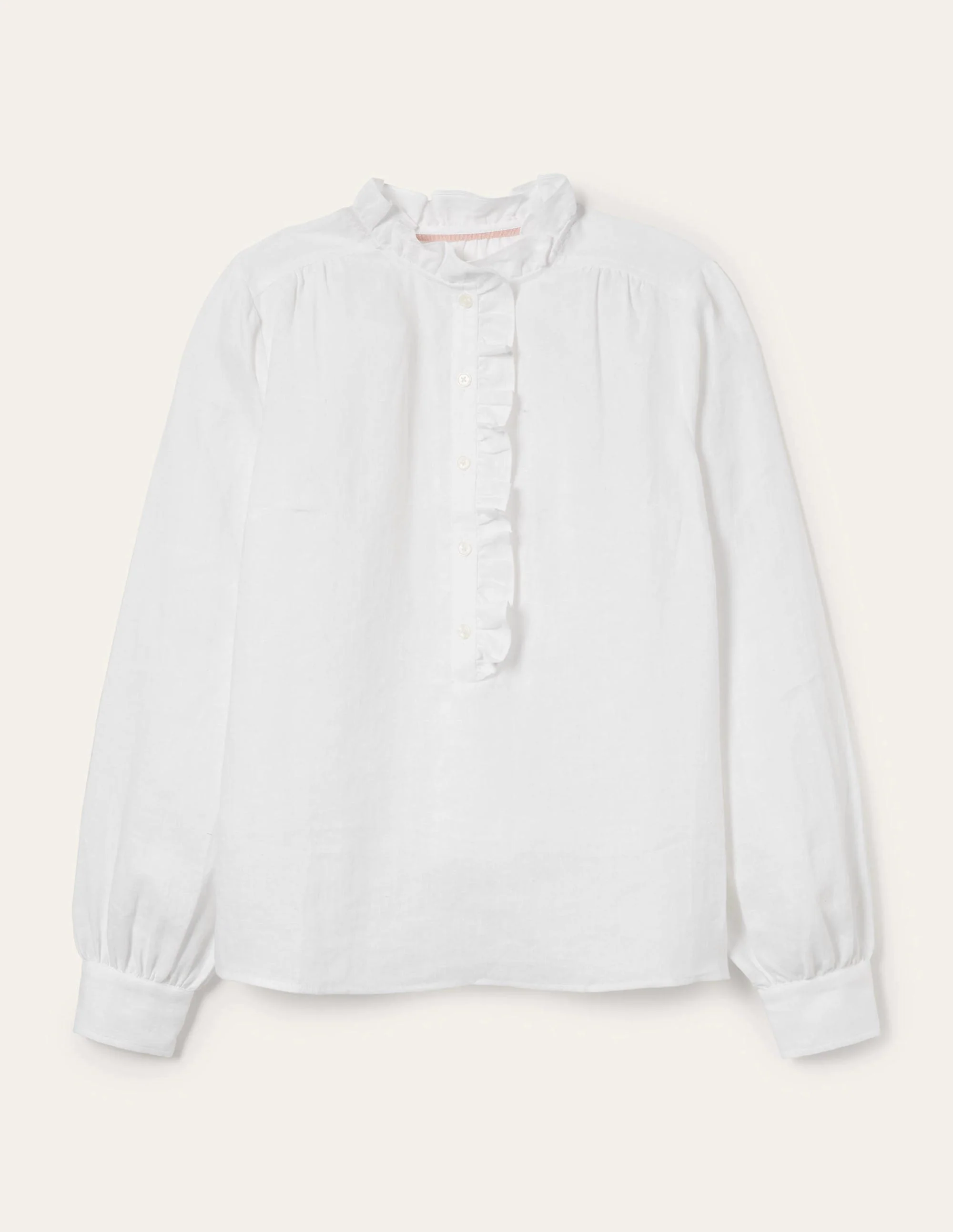 Rüschenbluse aus Leinen zum Hineinschlüpfen-Weiß - Image 12