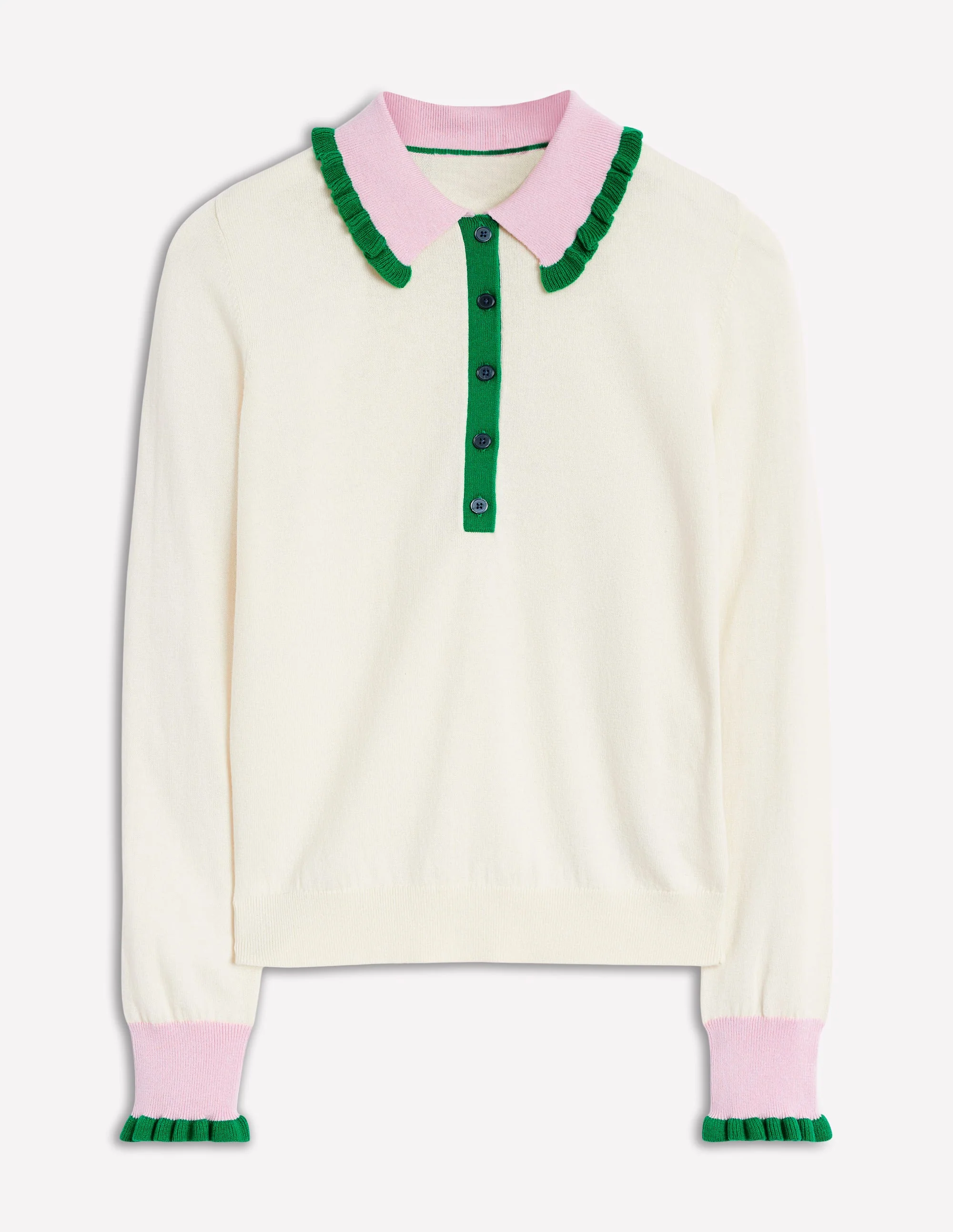 Rüschenpullover aus Baumwollmischgewebe-Warmes Naturweiß/Weiches Lavendelrosa - Image 5
