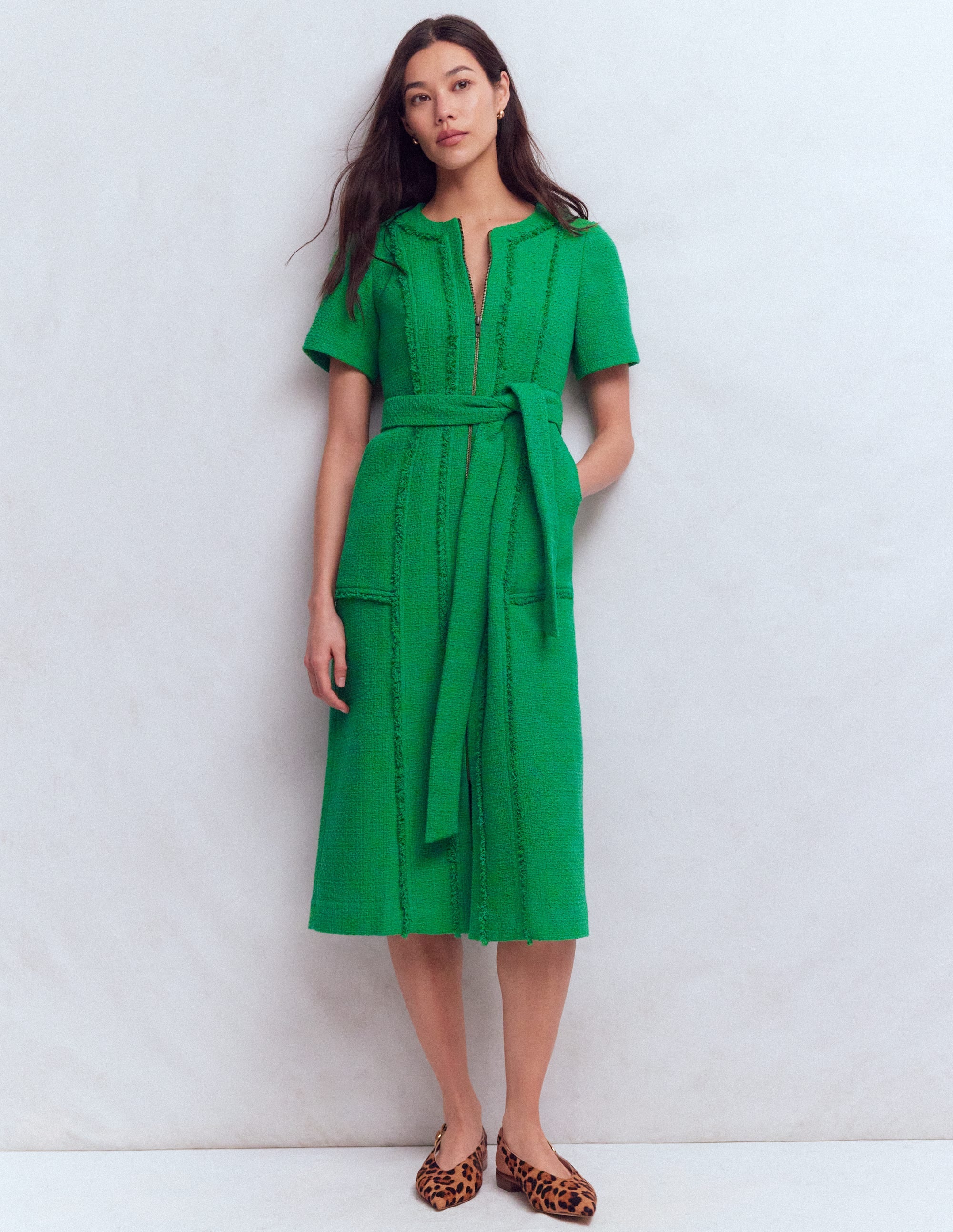 Ruth Texturiertes Kleid mit Reißverschluss-GRÜN