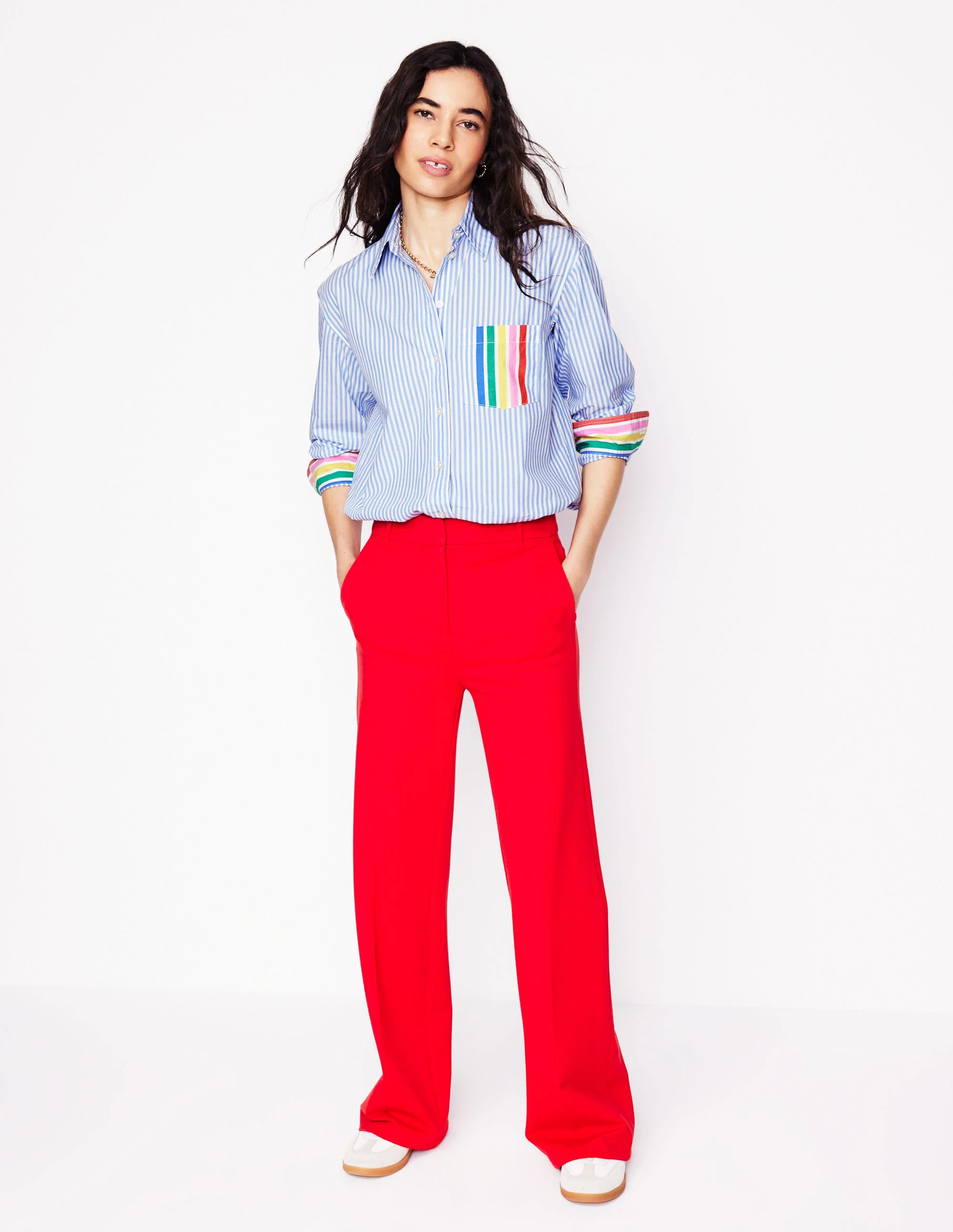 Sadie Lockeres Baumwollhemd-Regenbogen Platzierte Streifen - Image 7