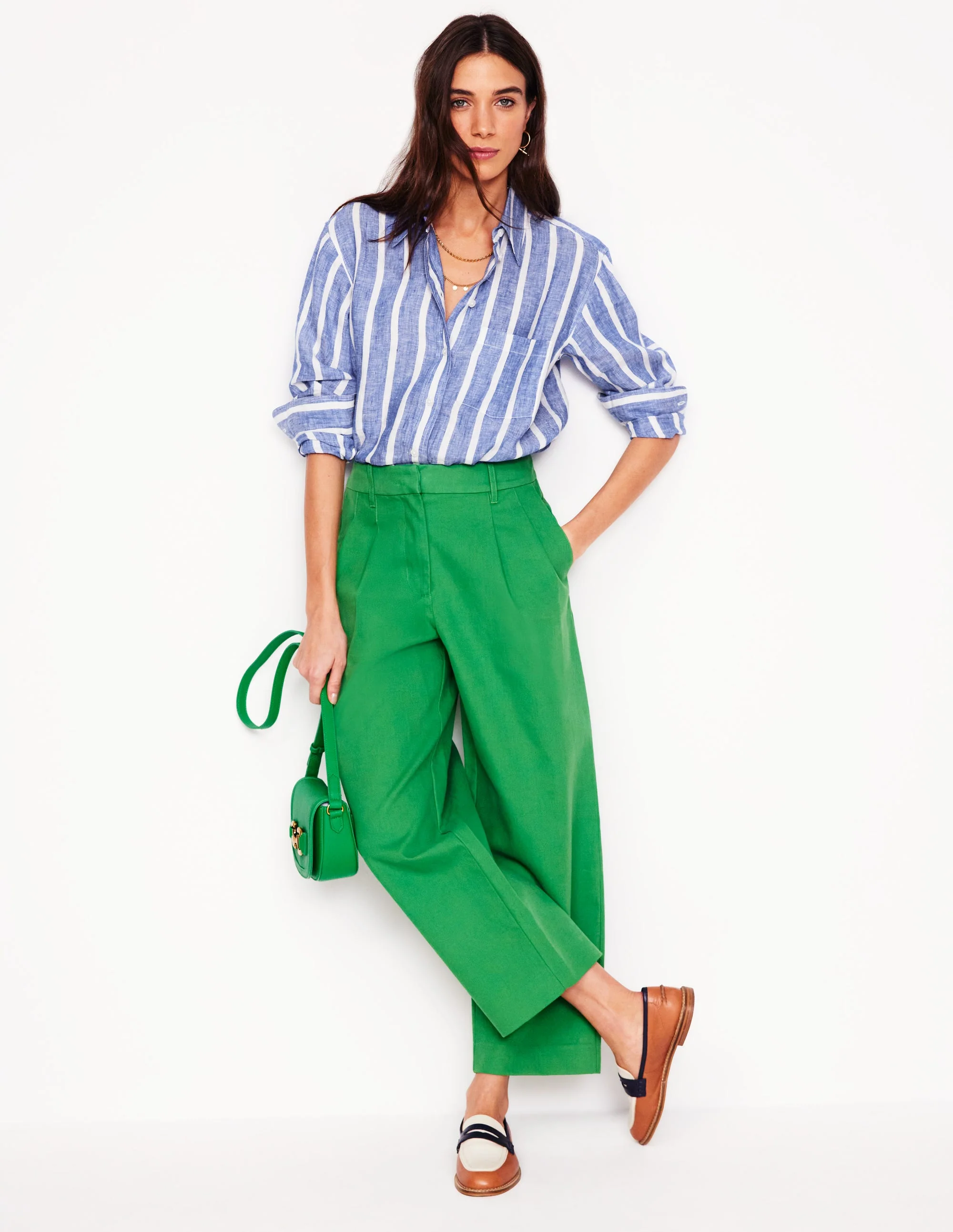 Sadie Lockeres Leinenhemd-Leuchtendes Blau Gewebt Breton