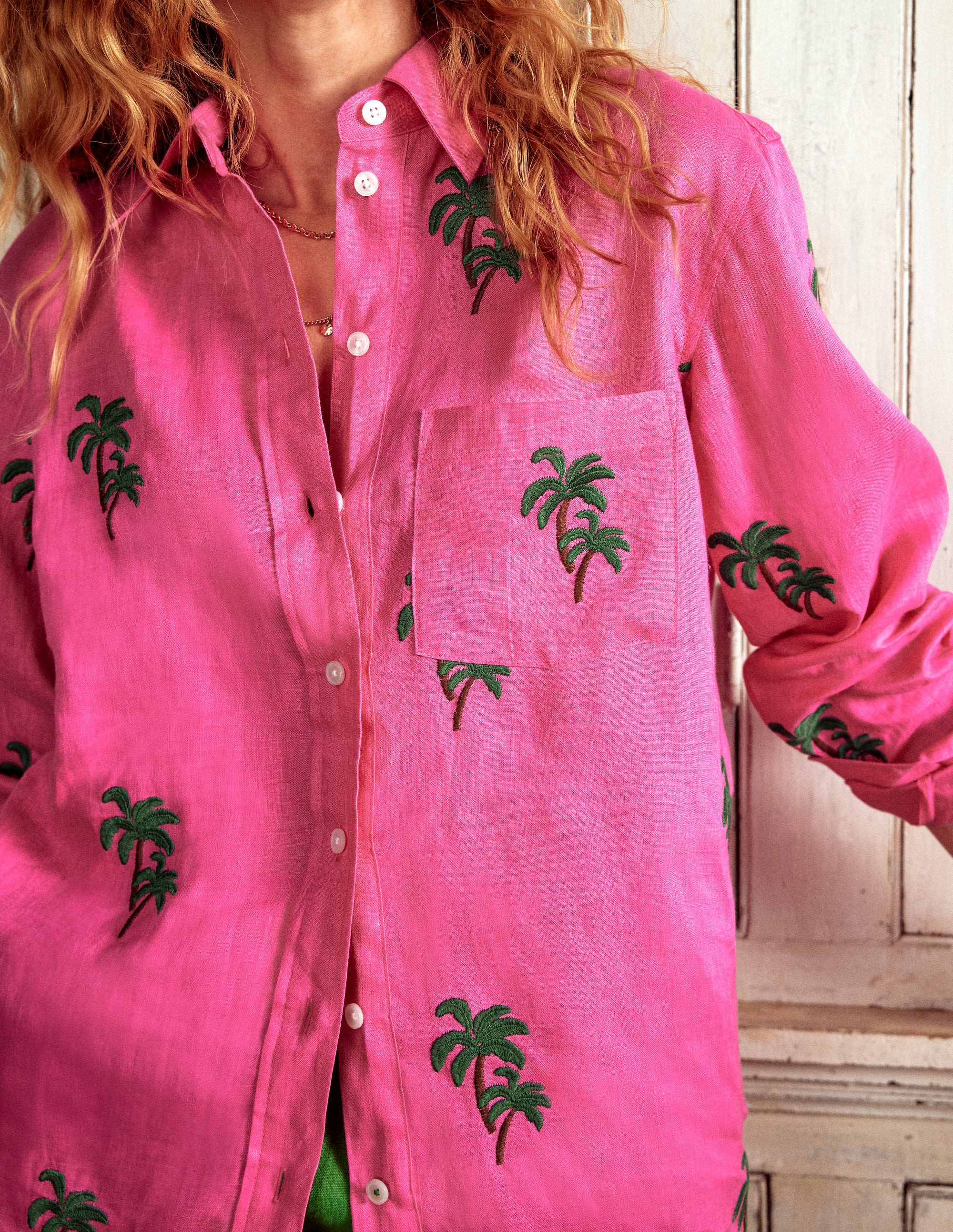 Sadie Lockeres Leinenhemd-Sorbet-Rosa, Palme - Image 2