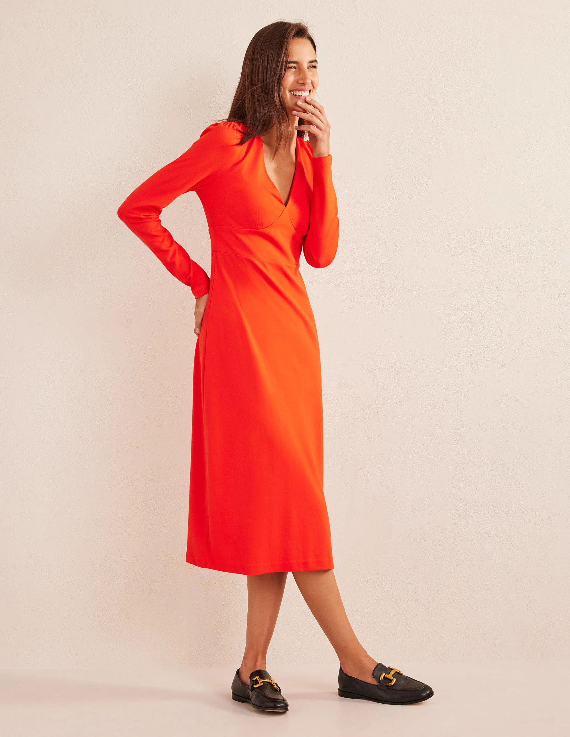 Säulen-Midikleid aus Jersey-Signalrot