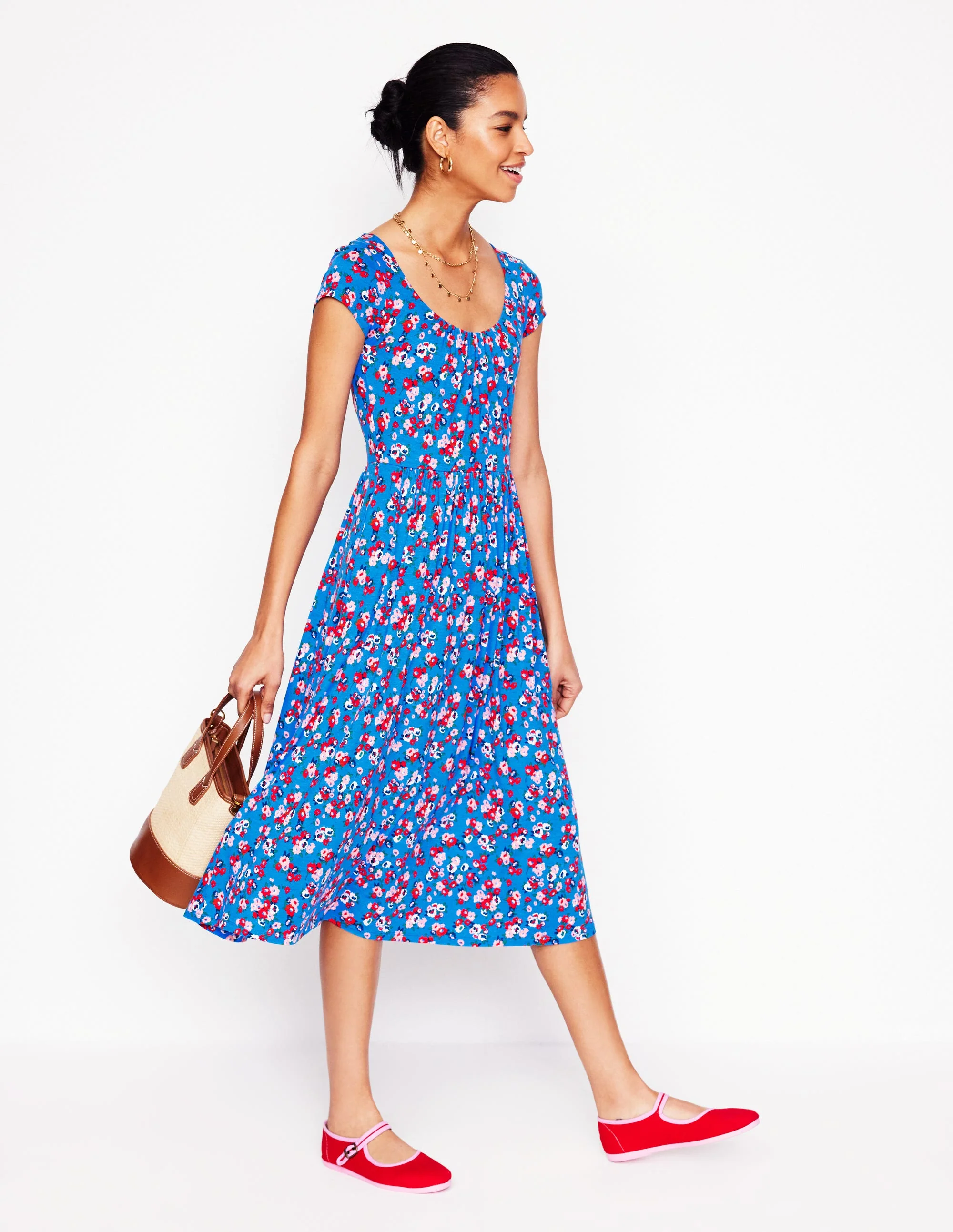 Samantha Jerseykleid mit tiefem Rundhalsausschnitt-Himmelblau, Kleiner Blumenstrauß - Image 5