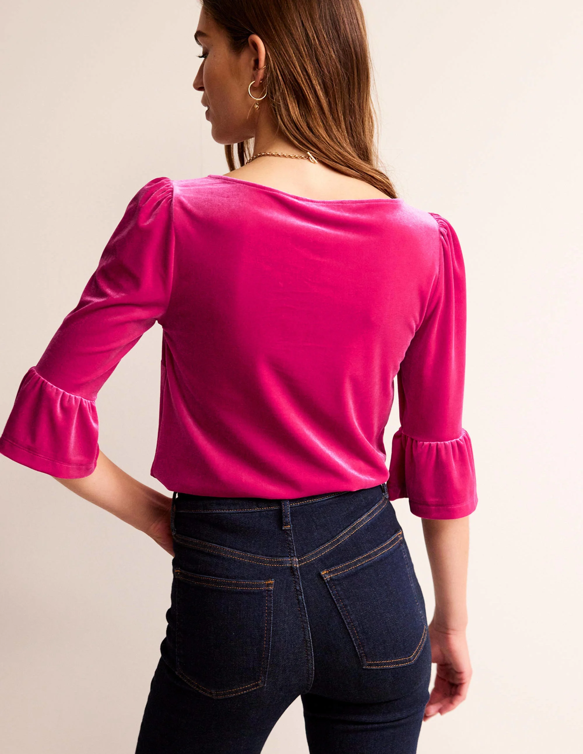 Samt-Oberteil mit Rüschen an den Bündchen-Kräftiges Rosa - Image 3