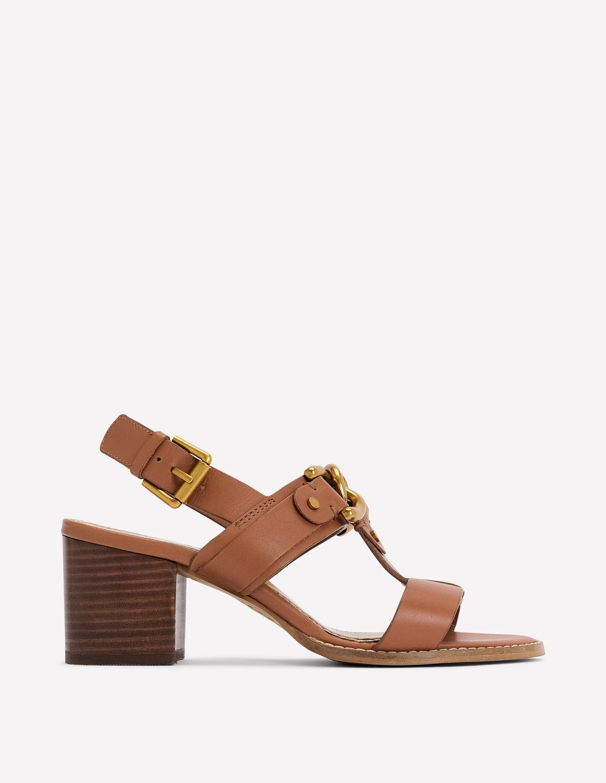 Sandalen mit Blockabsatz und Metallakzenten-Hellbraun