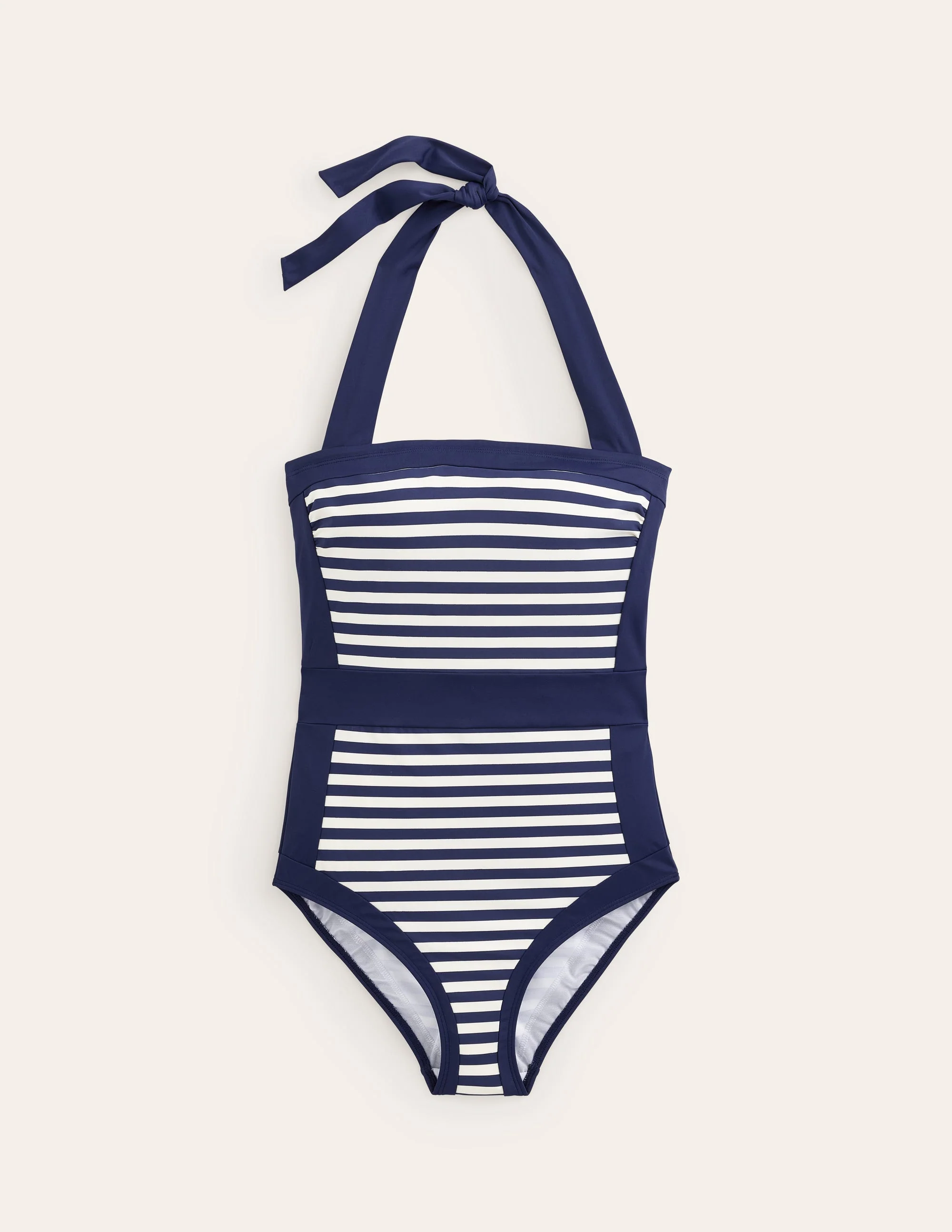 Santorini Neckholder-Badeanzug-Französisches Marineblau/Naturweiß Gestreift - Image 7