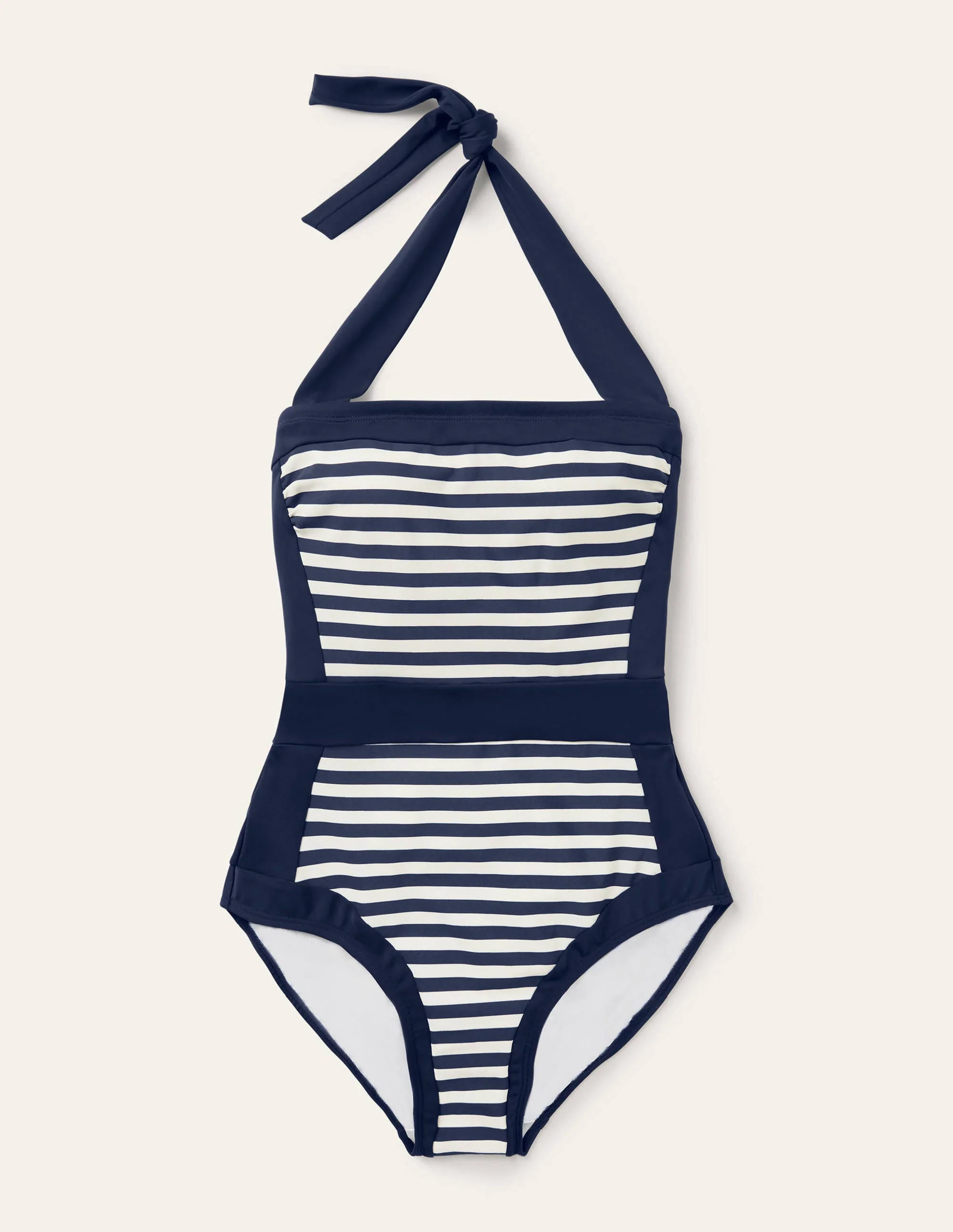 Santorini Neckholder-Badeanzug-Französisches Marineblau/Naturweiß Gestreift - Image 9