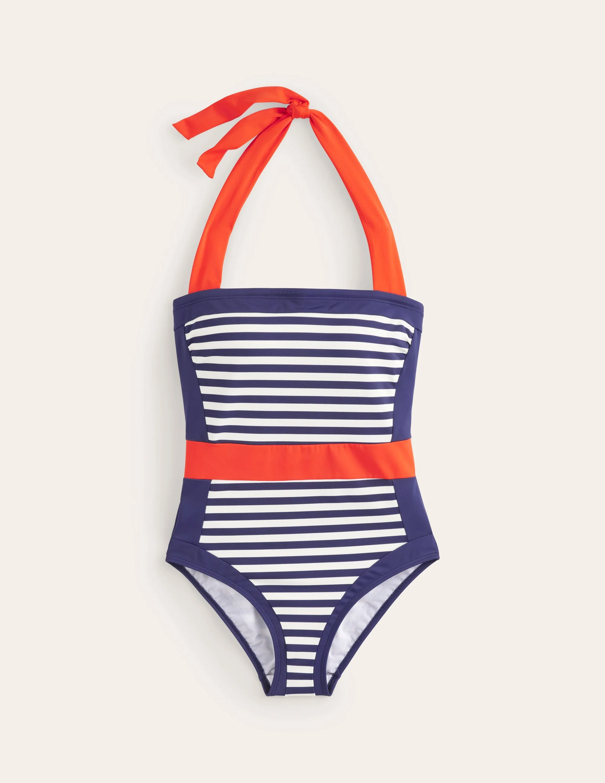 Santorini Neckholder-Badeanzug-Rot, Marineblau gestreift - Image 5