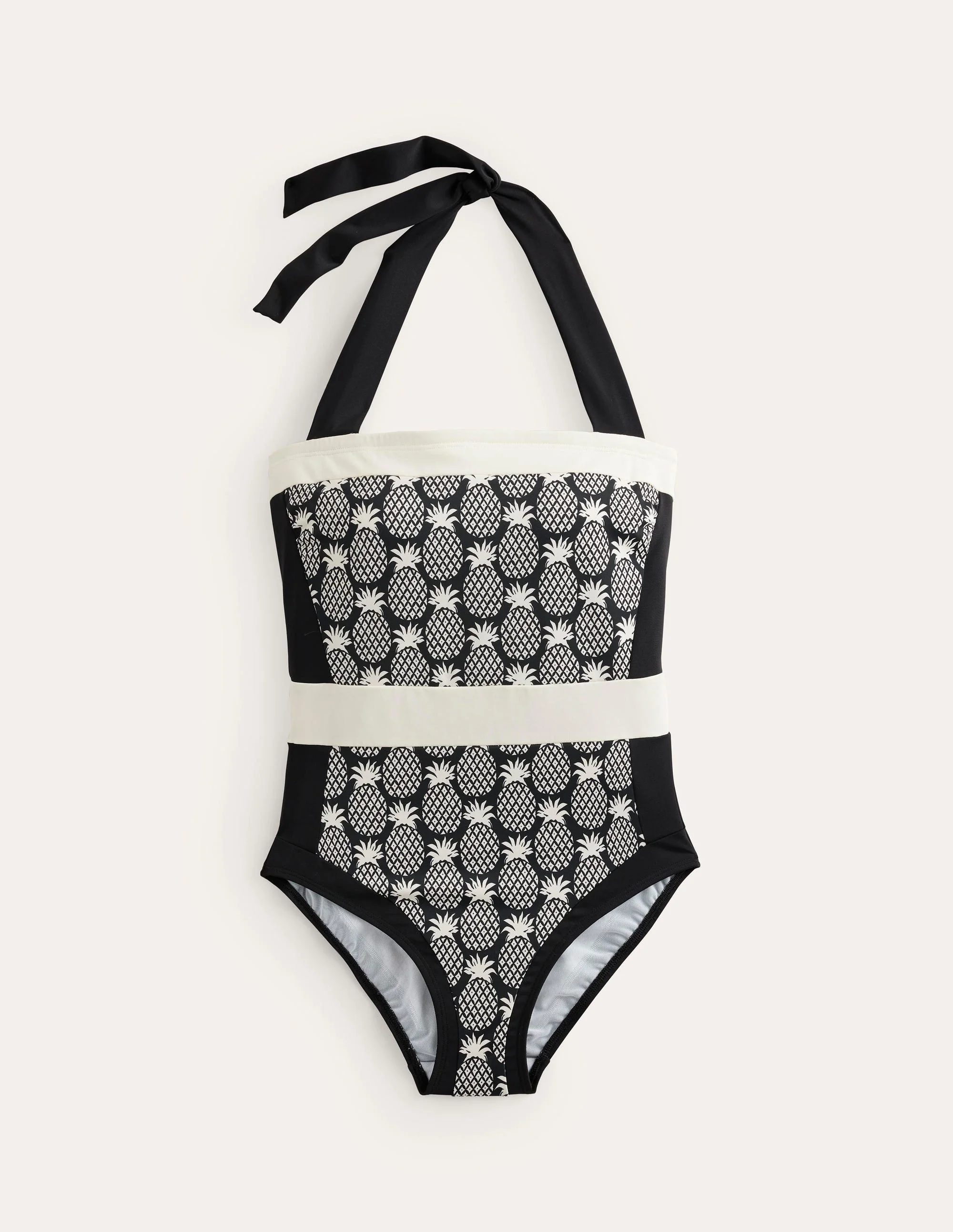 Santorini Neckholder-Badeanzug-Schwarz, Ananas Geo - Image 5