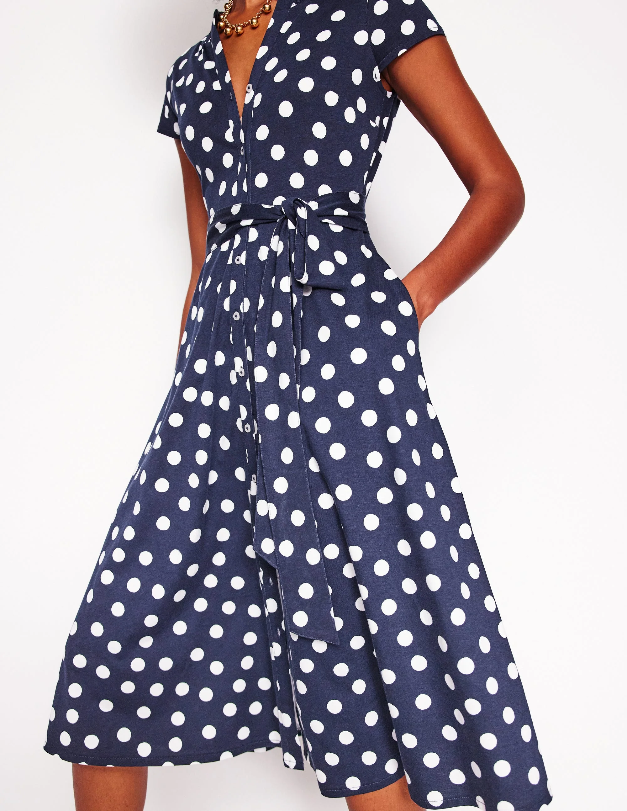 Sara Jersey-Hemdblusenkleid-Französisches Marineblau, Abstrakte Punkte - Image 2