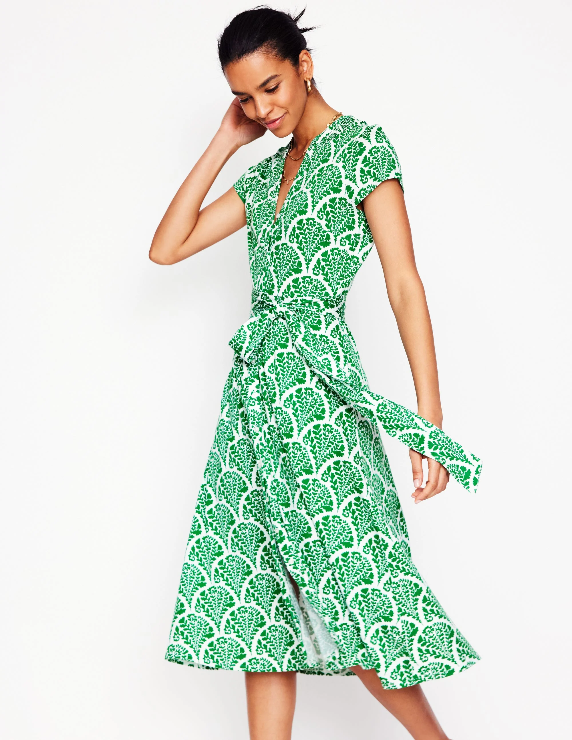 Sara Jersey-Hemdblusenkleid-Smaragdgrün, Blühend