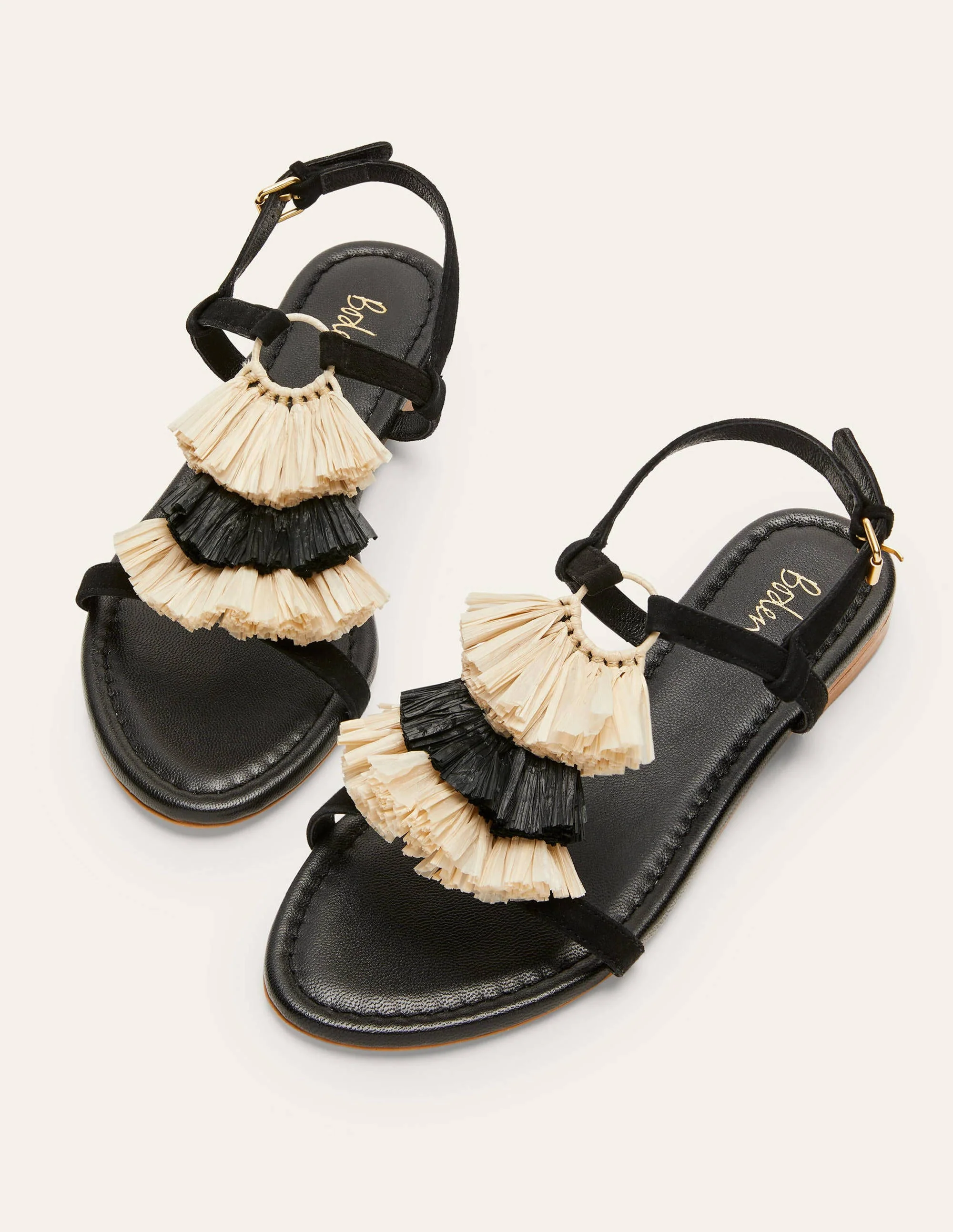 Sarah Flache Sandalen mit Fransen-Schwarz